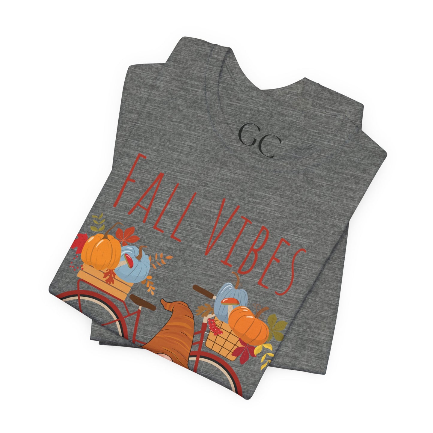 Fall Vibes T-Shirt | Cute Gnome & Bicycle | Autumn Pumpkin Tee