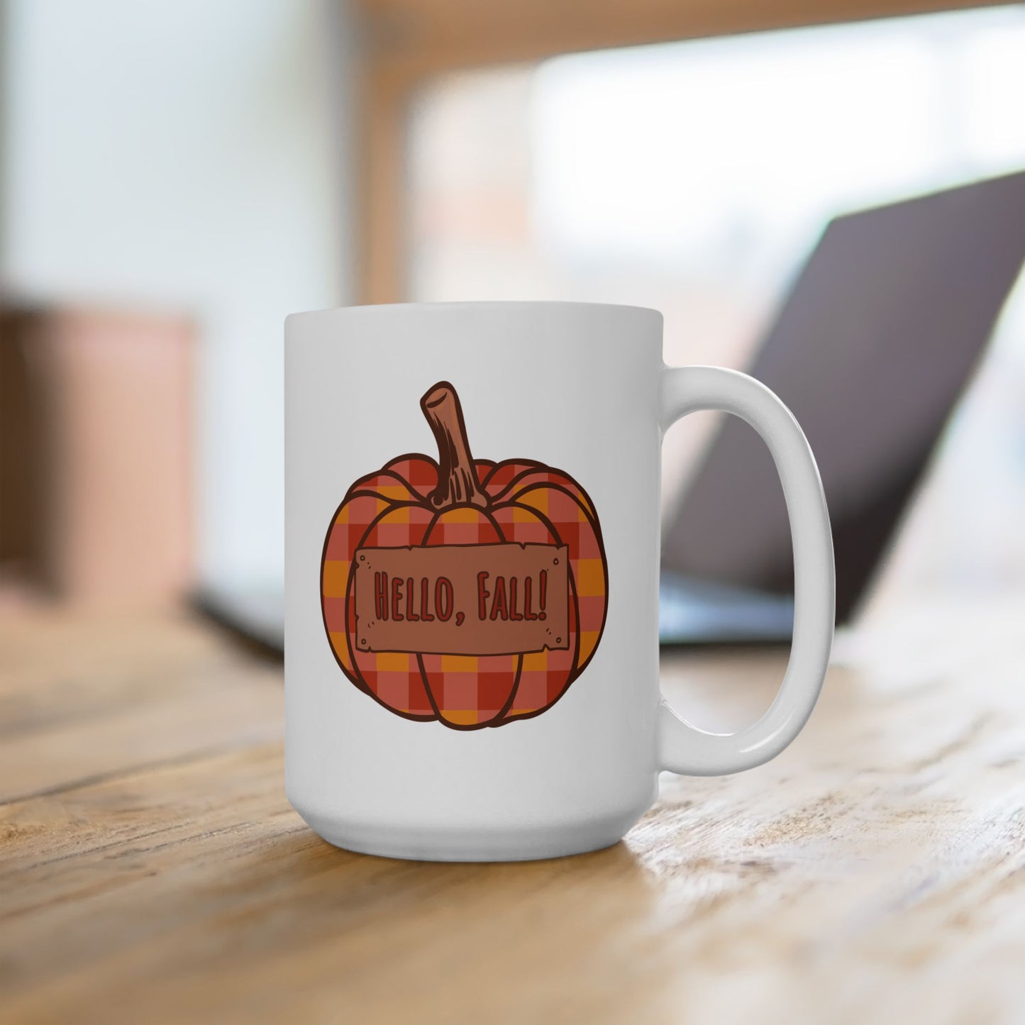 Hello Fall – Plaid Pumpkin Autumn Mug