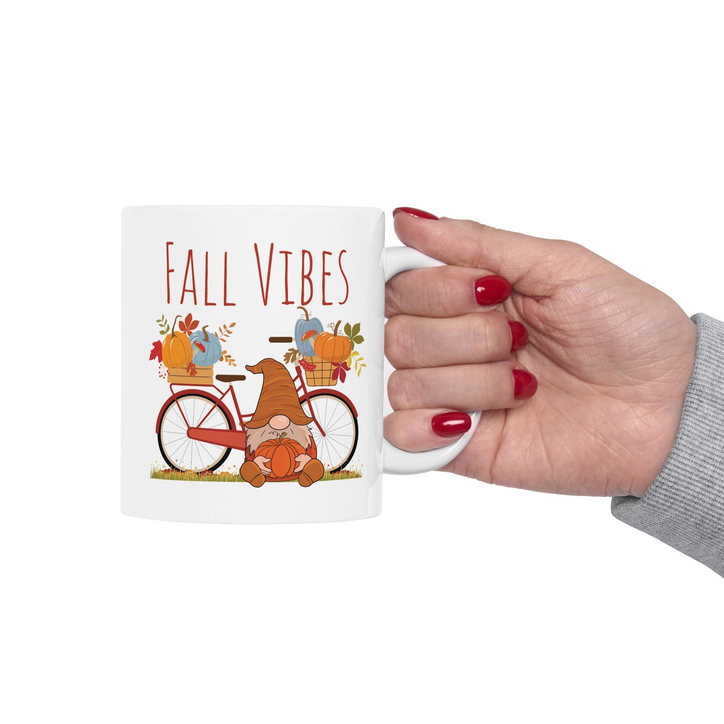 Fall Vibes – Gnome with Bicycle & Pumpkins Autumn Mug