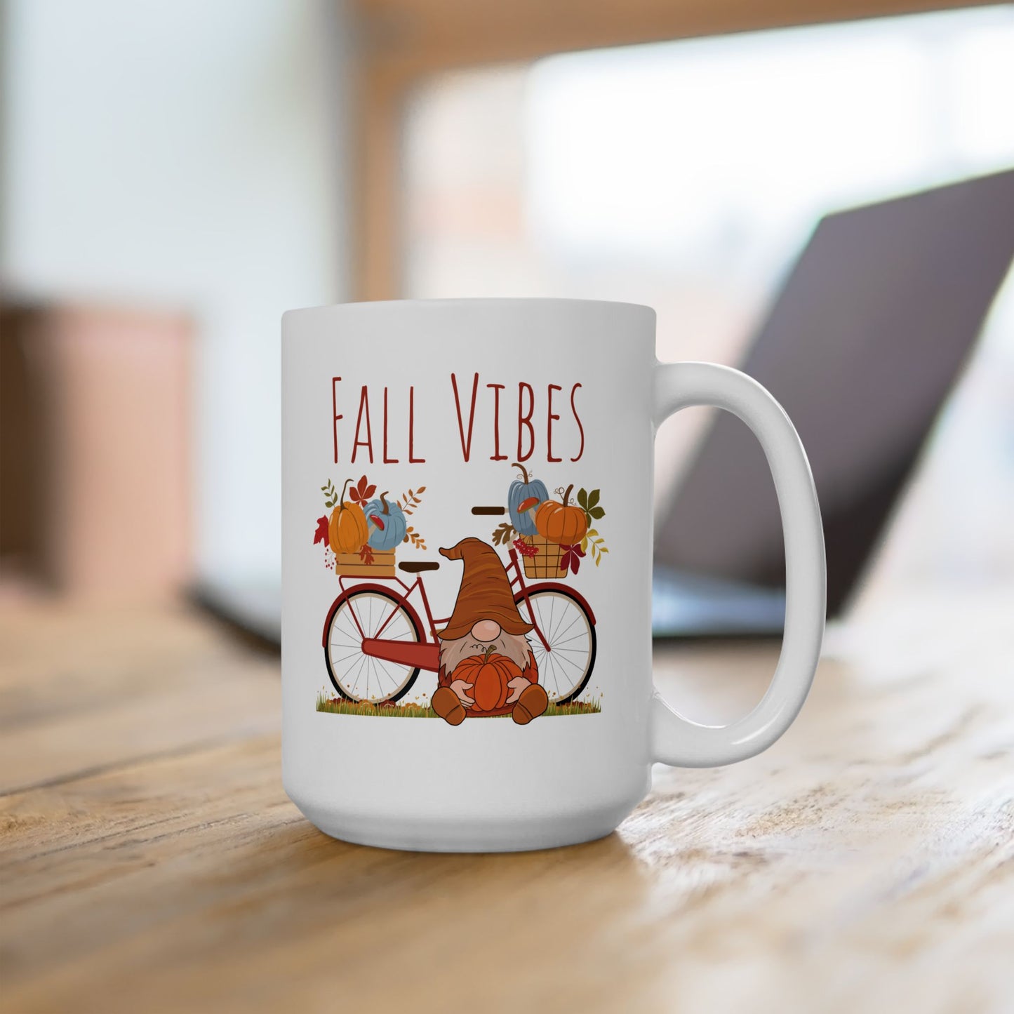 Fall Vibes – Gnome with Bicycle & Pumpkins Autumn Mug