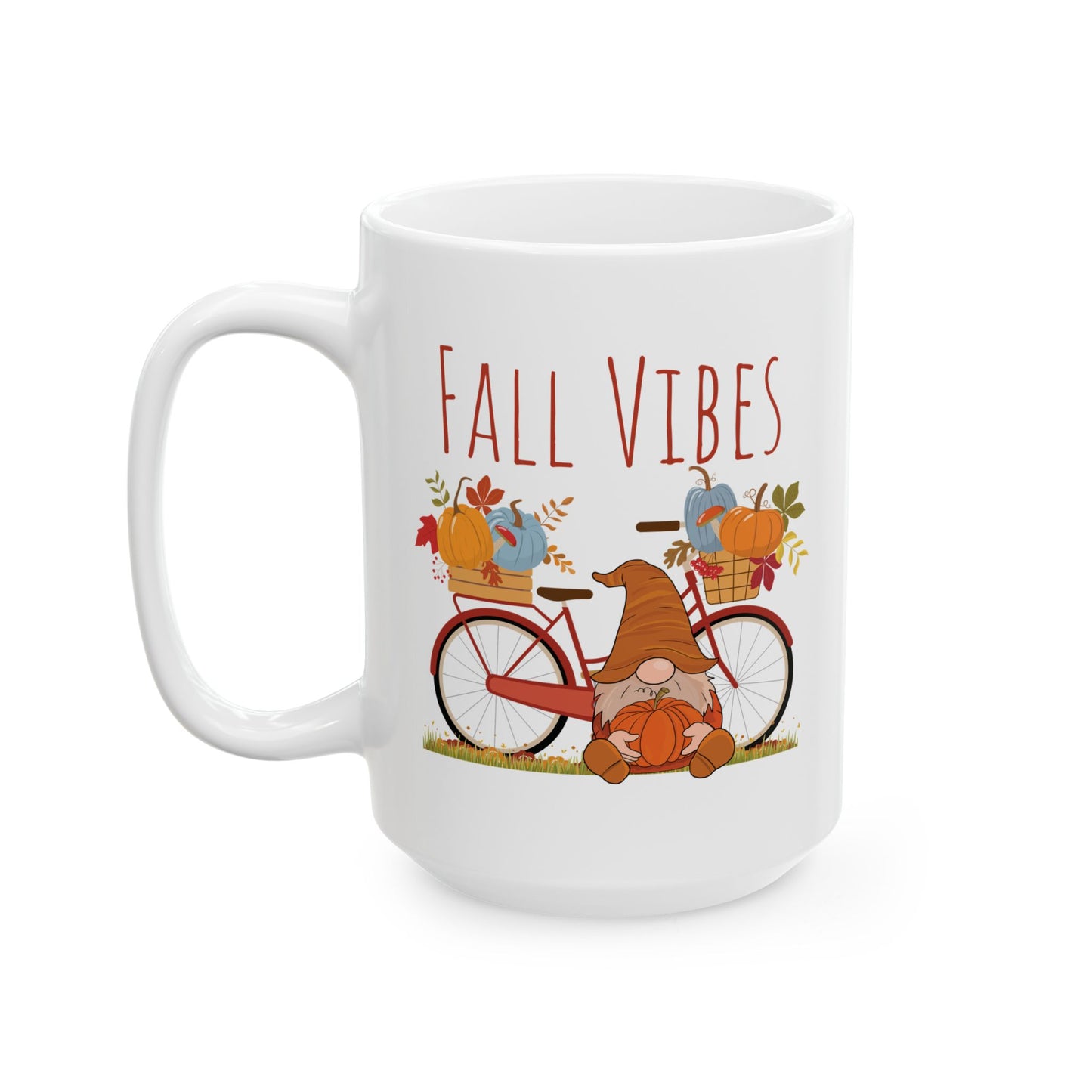Fall Vibes – Gnome with Bicycle & Pumpkins Autumn Mug