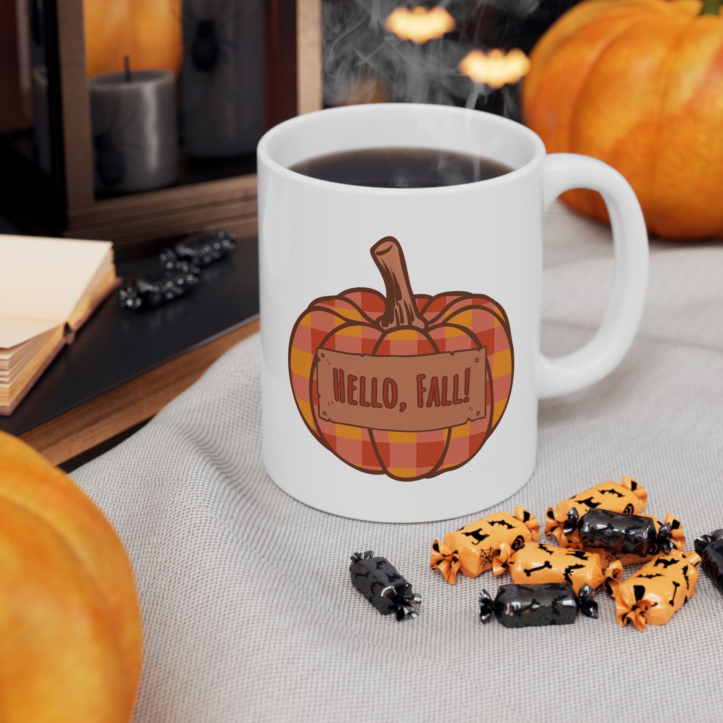 Hello Fall – Plaid Pumpkin Autumn Mug