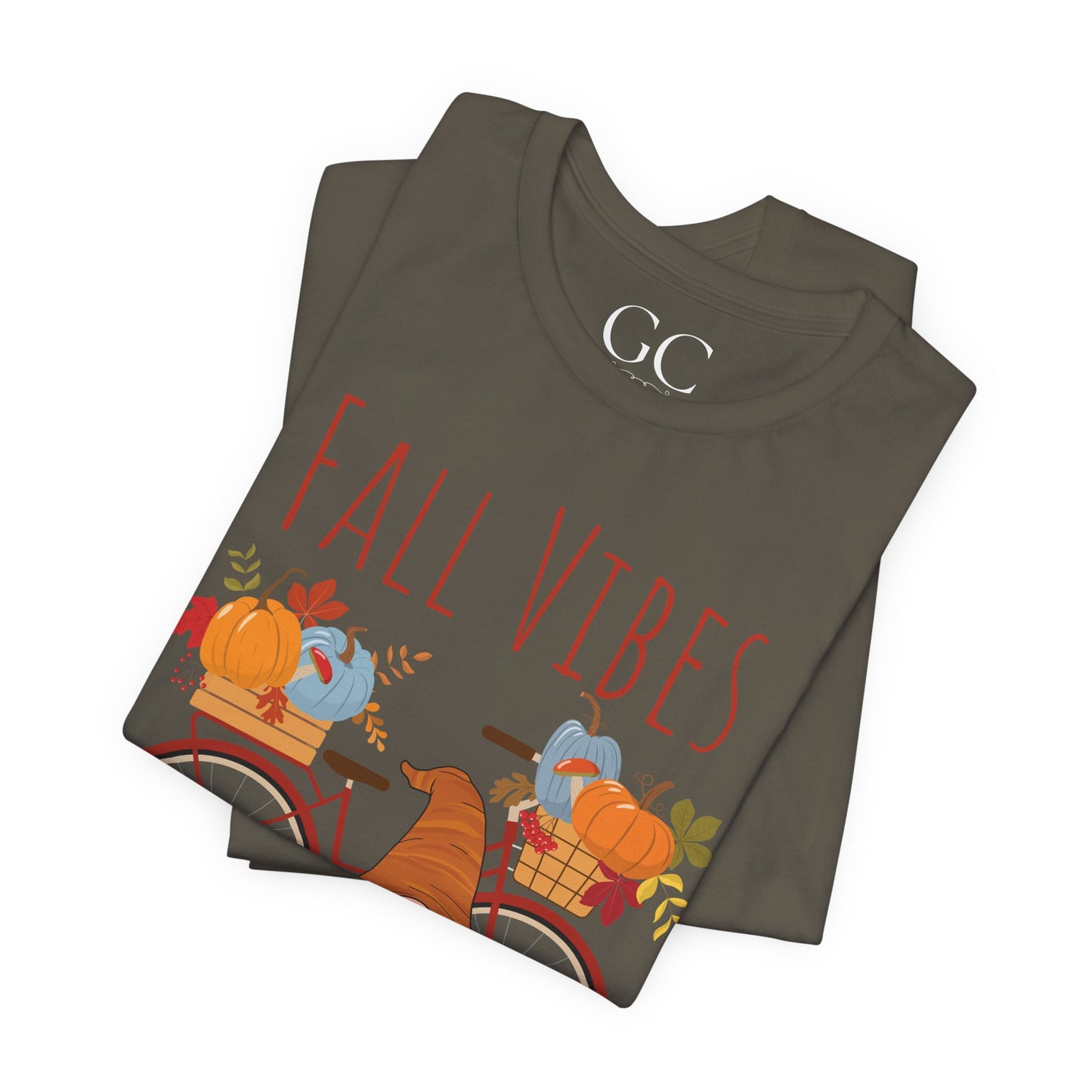 Fall Vibes T-Shirt | Cute Gnome & Bicycle | Autumn Pumpkin Tee