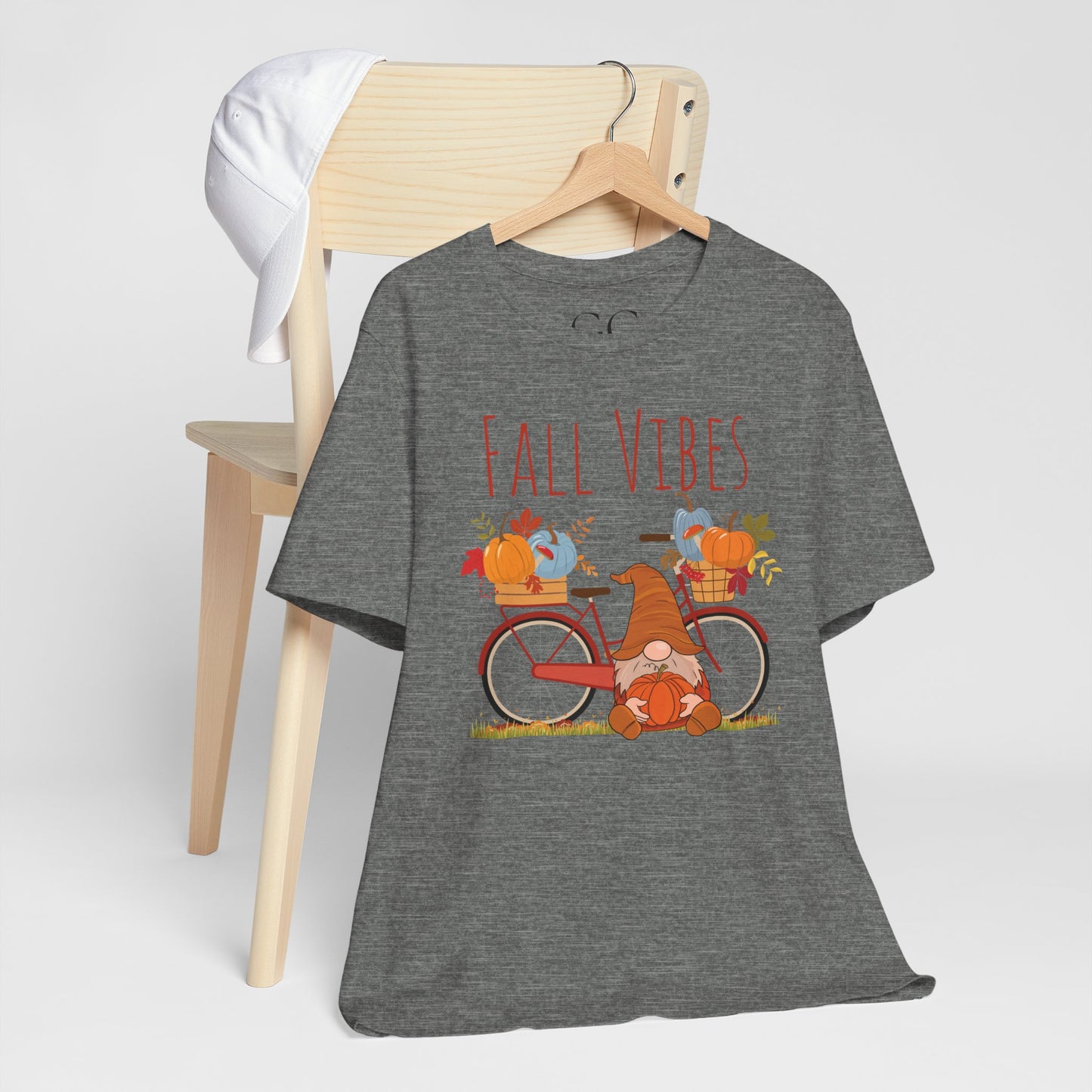 Fall Vibes T-Shirt | Cute Gnome & Bicycle | Autumn Pumpkin Tee