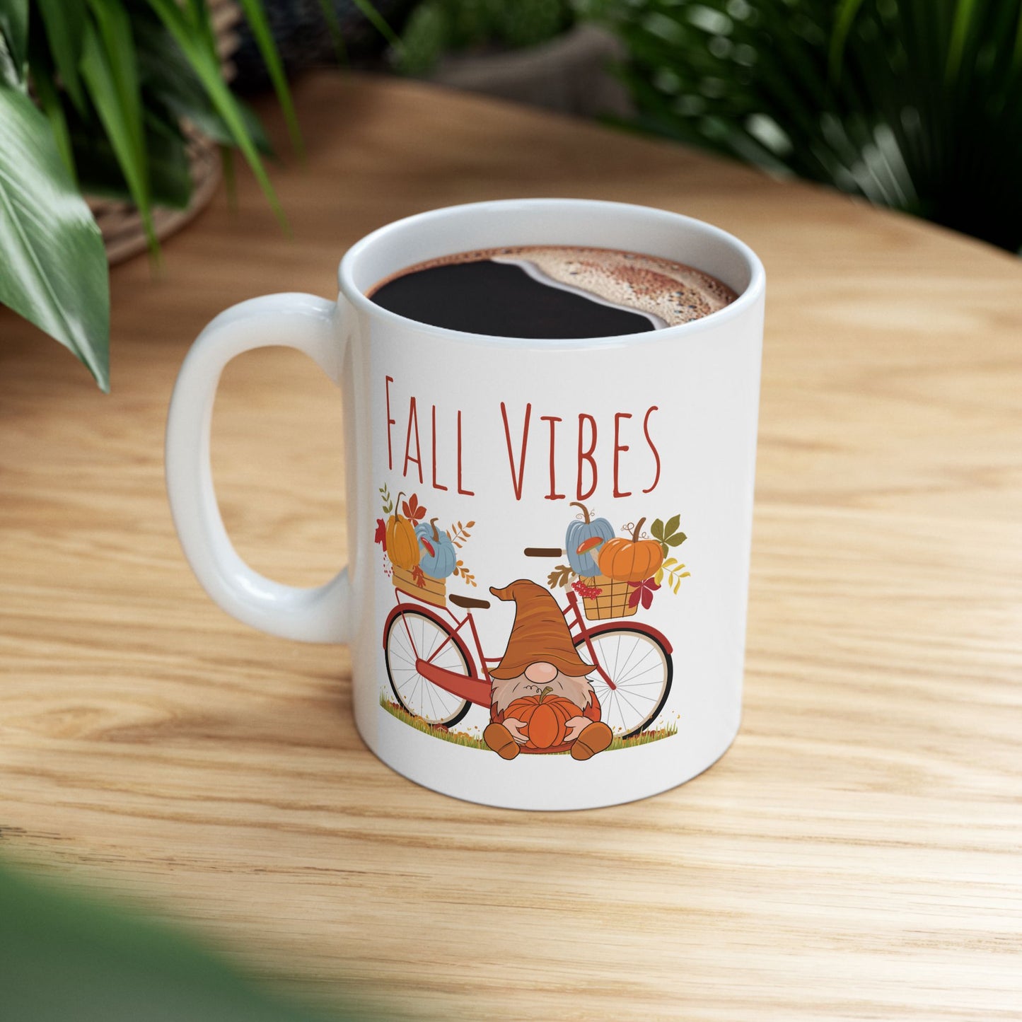 Fall Vibes – Gnome with Bicycle & Pumpkins Autumn Mug