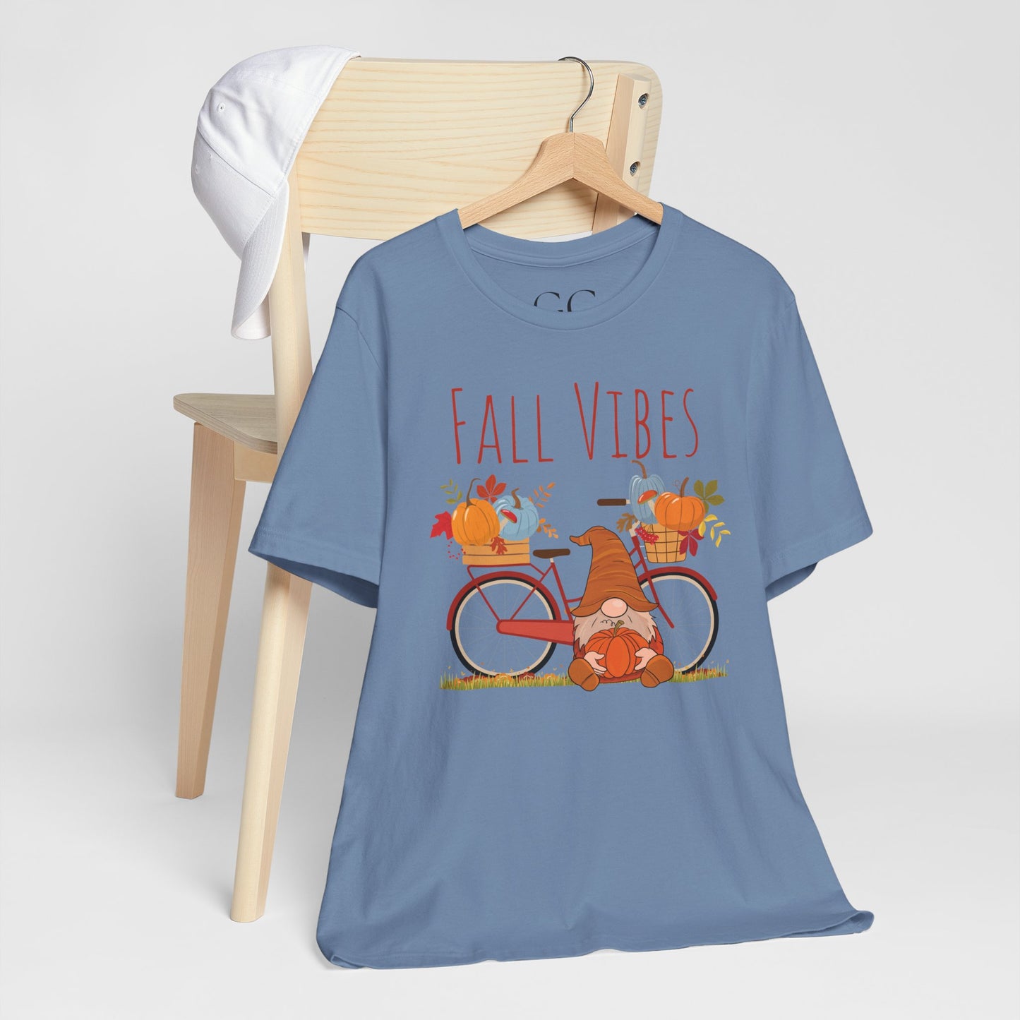 Fall Vibes T-Shirt | Cute Gnome & Bicycle | Autumn Pumpkin Tee