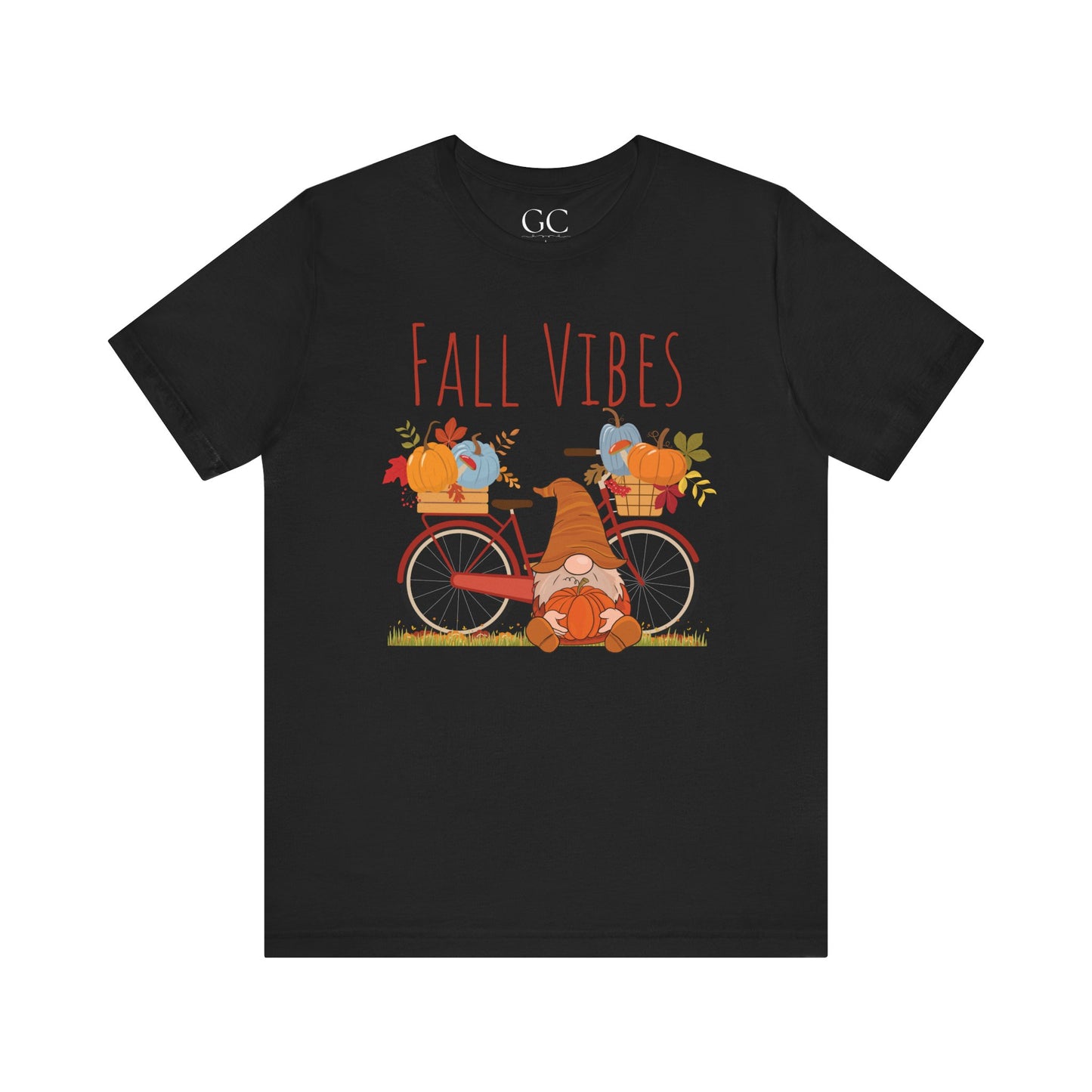 Fall Vibes T-Shirt | Cute Gnome & Bicycle | Autumn Pumpkin Tee