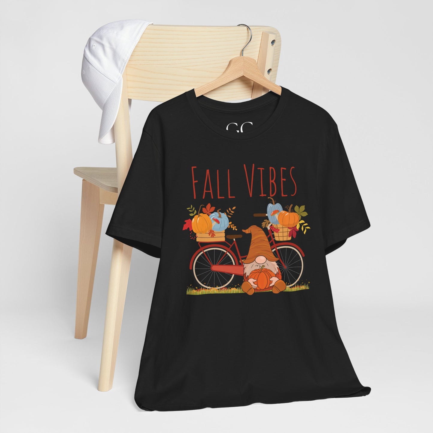 Fall Vibes T-Shirt | Cute Gnome & Bicycle | Autumn Pumpkin Tee