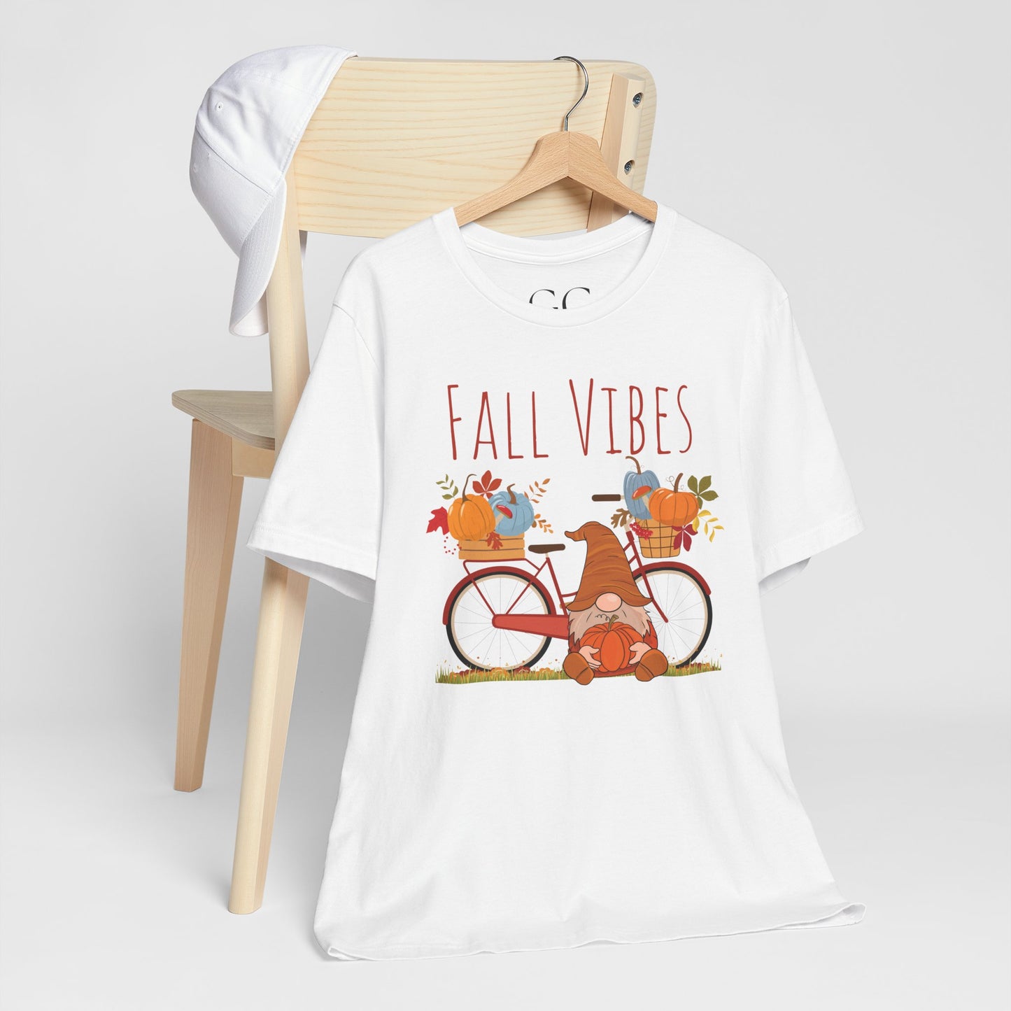 Fall Vibes T-Shirt | Cute Gnome & Bicycle | Autumn Pumpkin Tee