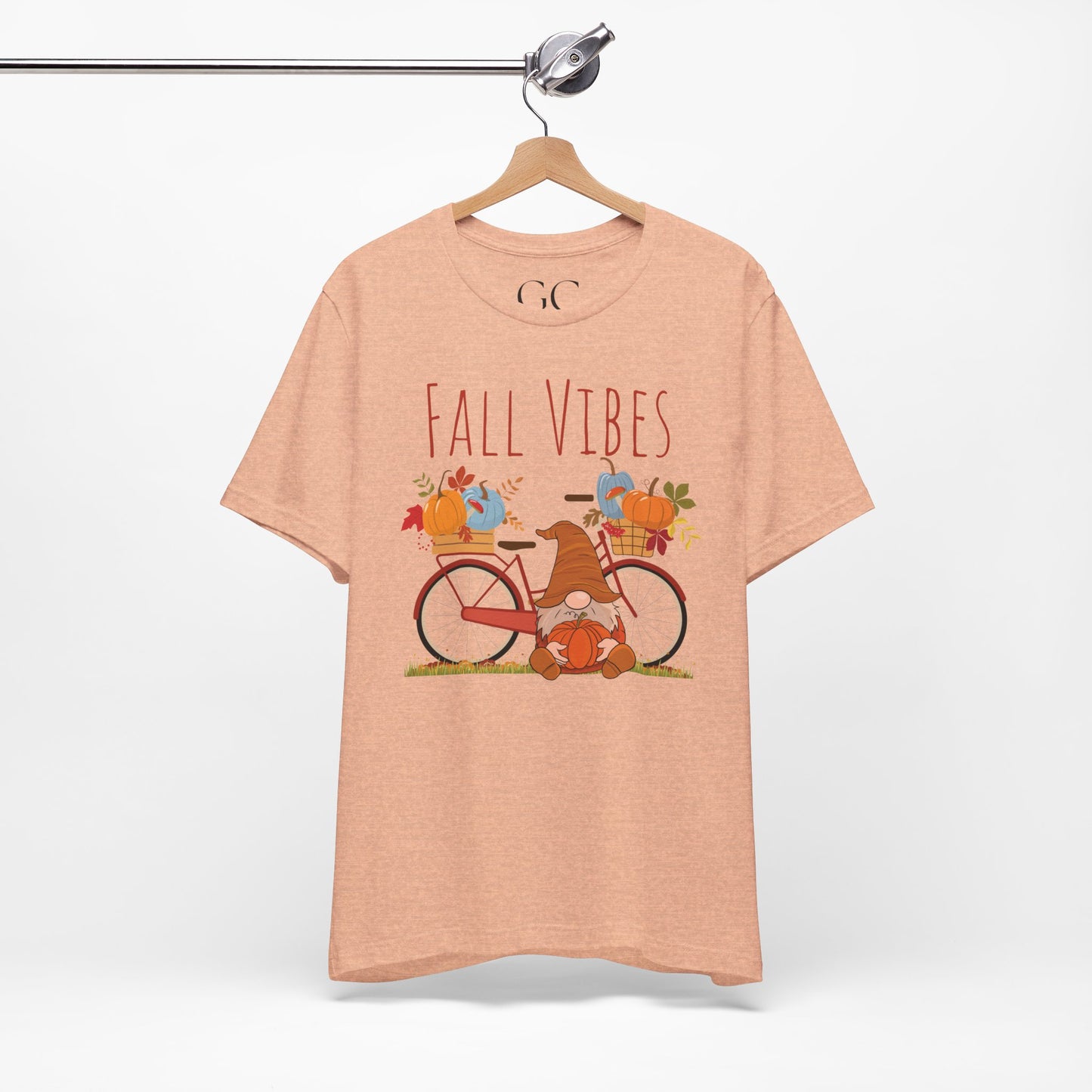 Fall Vibes T-Shirt | Cute Gnome & Bicycle | Autumn Pumpkin Tee