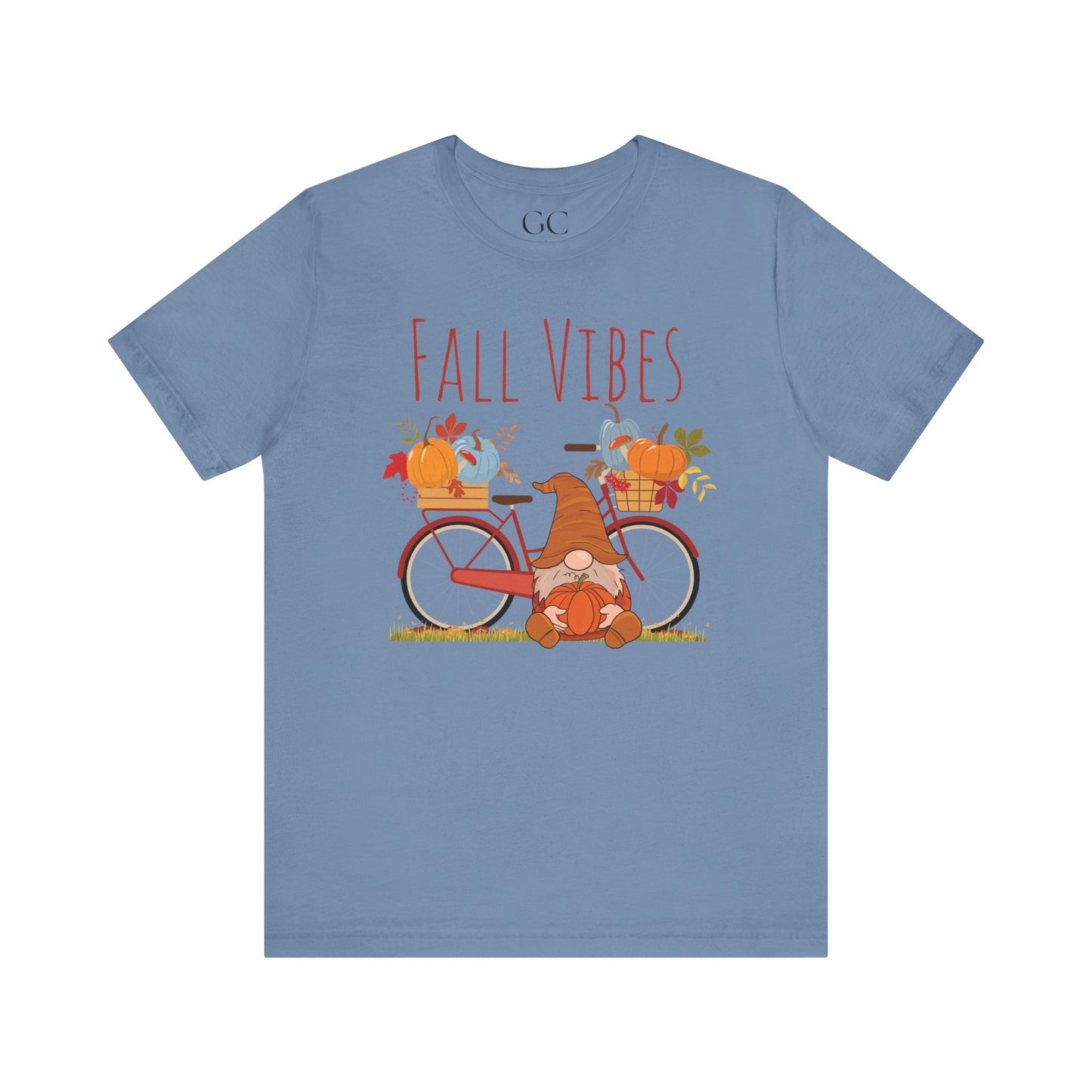 Fall Vibes T-Shirt | Cute Gnome & Bicycle | Autumn Pumpkin Tee