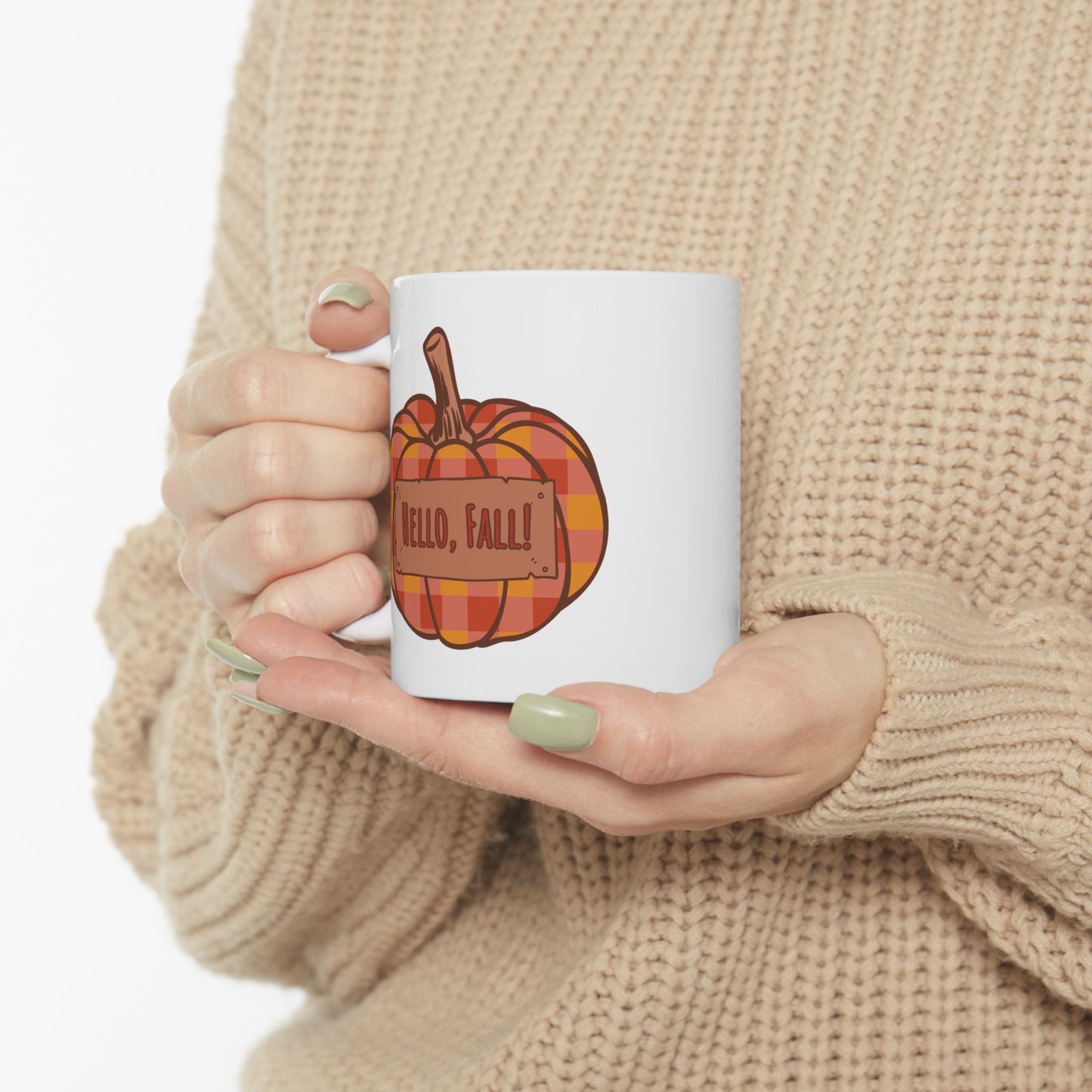 Hello Fall – Plaid Pumpkin Autumn Mug