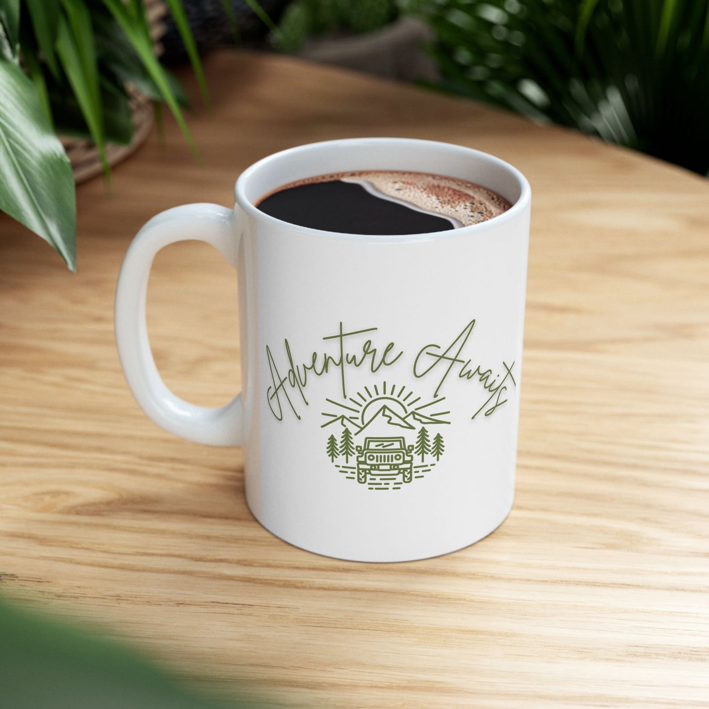 Adventure Awaits Mug | Nature Lover Coffee Cup | Jeep + Mountain Camping Gift