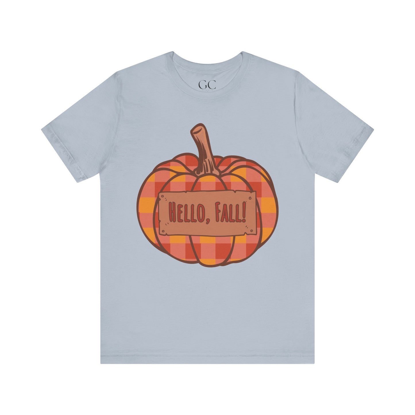 Hello Fall – Plaid Pumpkin Autumn Tee