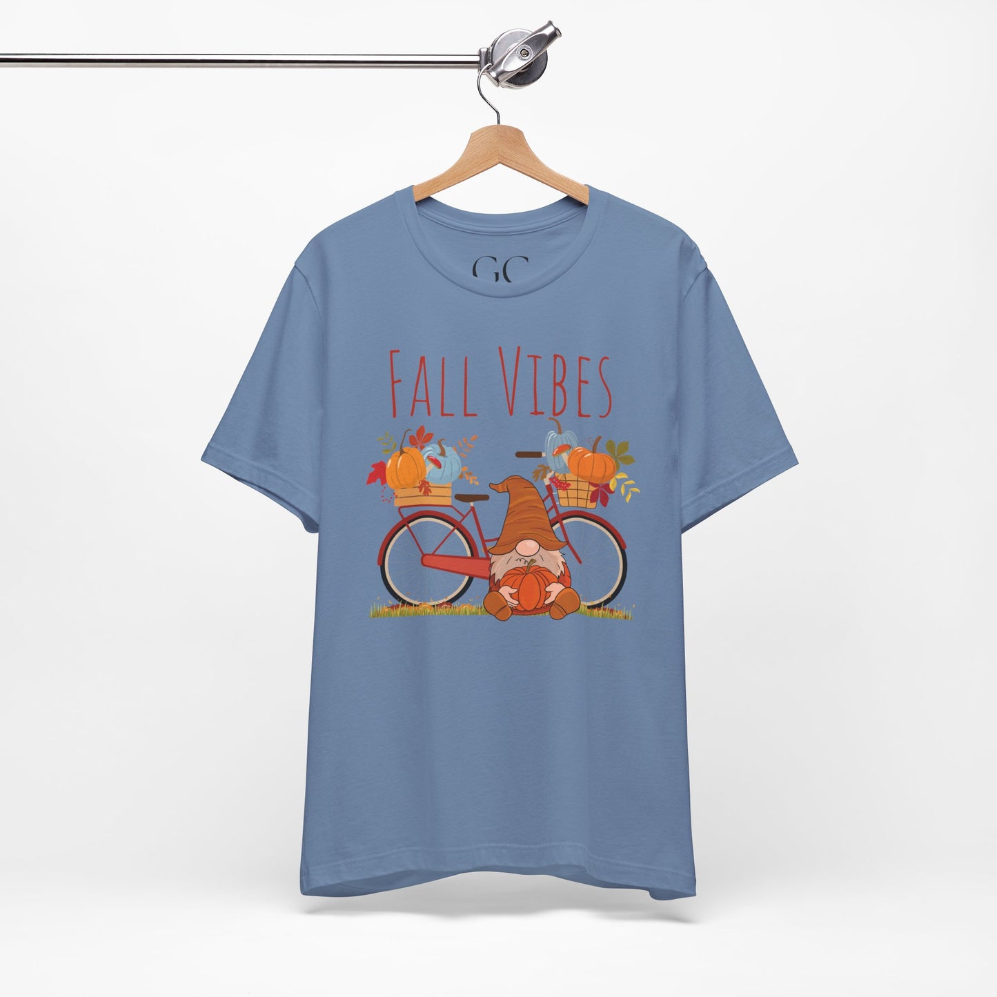 Fall Vibes T-Shirt | Cute Gnome & Bicycle | Autumn Pumpkin Tee