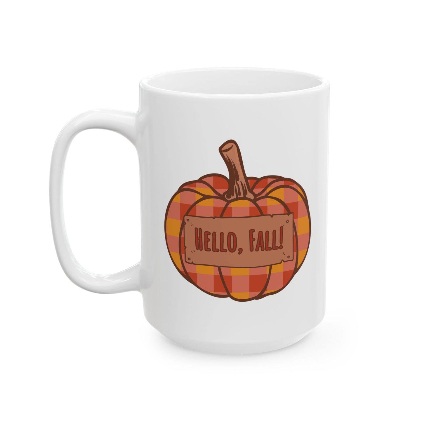 Hello Fall – Plaid Pumpkin Autumn Mug