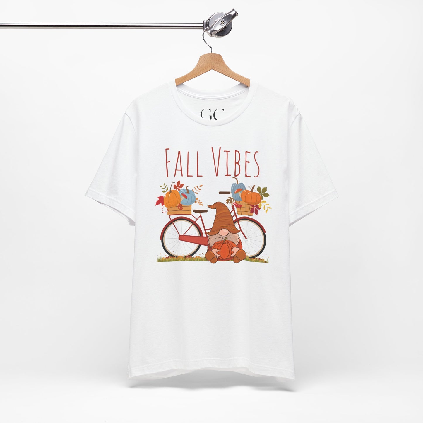 Fall Vibes T-Shirt | Cute Gnome & Bicycle | Autumn Pumpkin Tee
