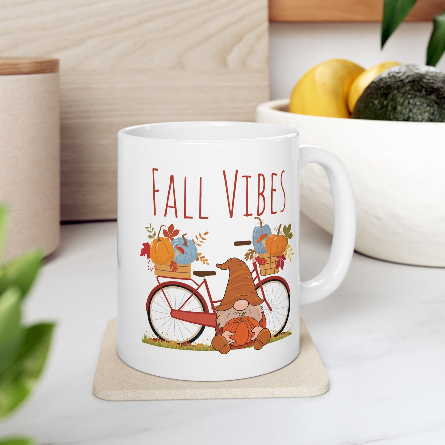 Fall Vibes – Gnome with Bicycle & Pumpkins Autumn Mug