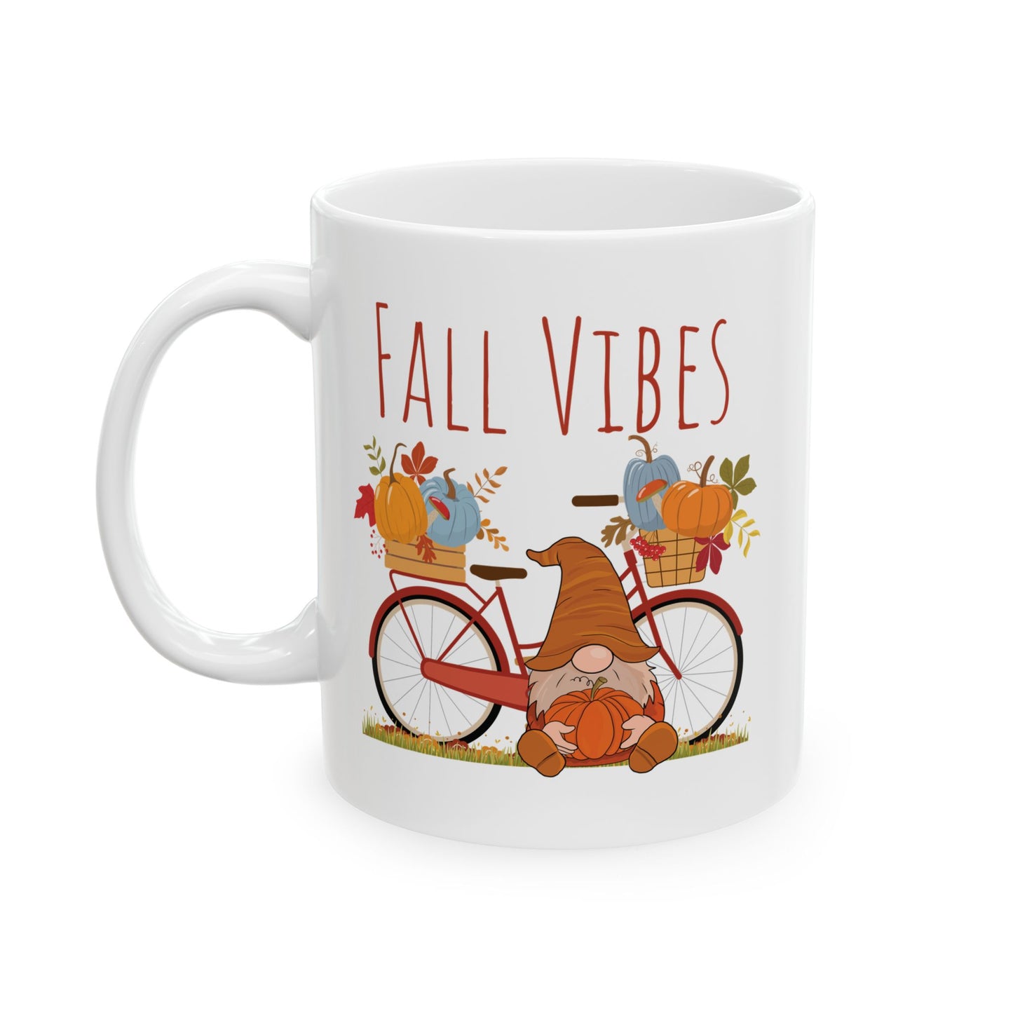 Fall Vibes – Gnome with Bicycle & Pumpkins Autumn Mug