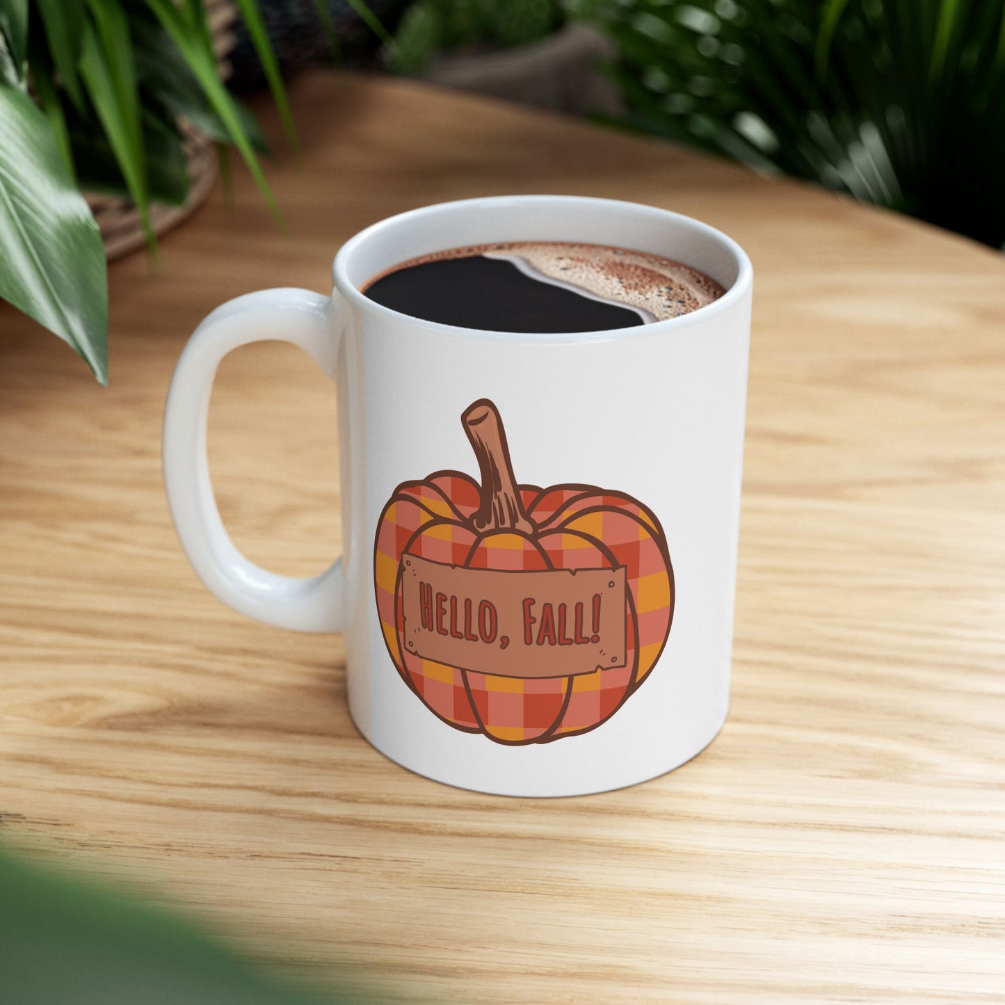 Hello Fall – Plaid Pumpkin Autumn Mug