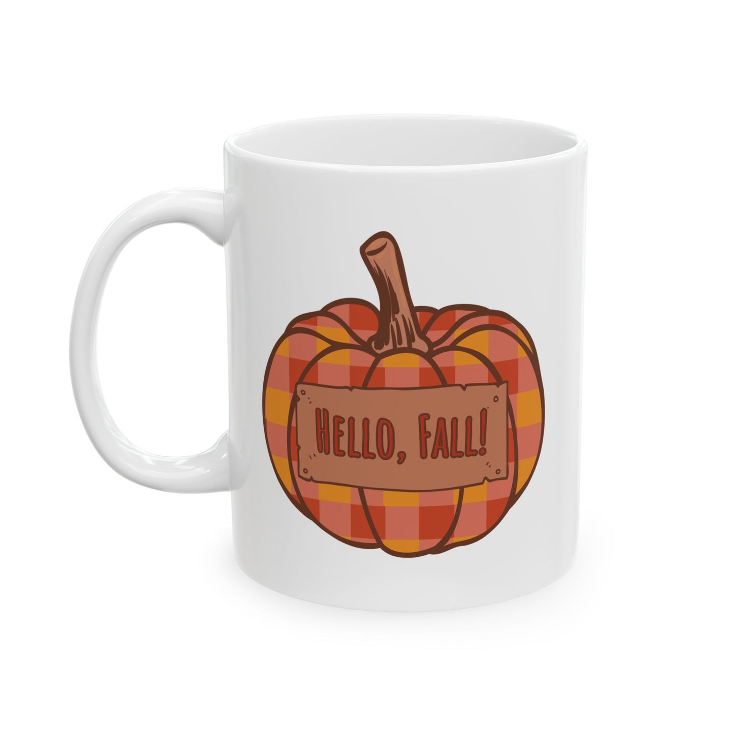 Hello Fall – Plaid Pumpkin Autumn Mug