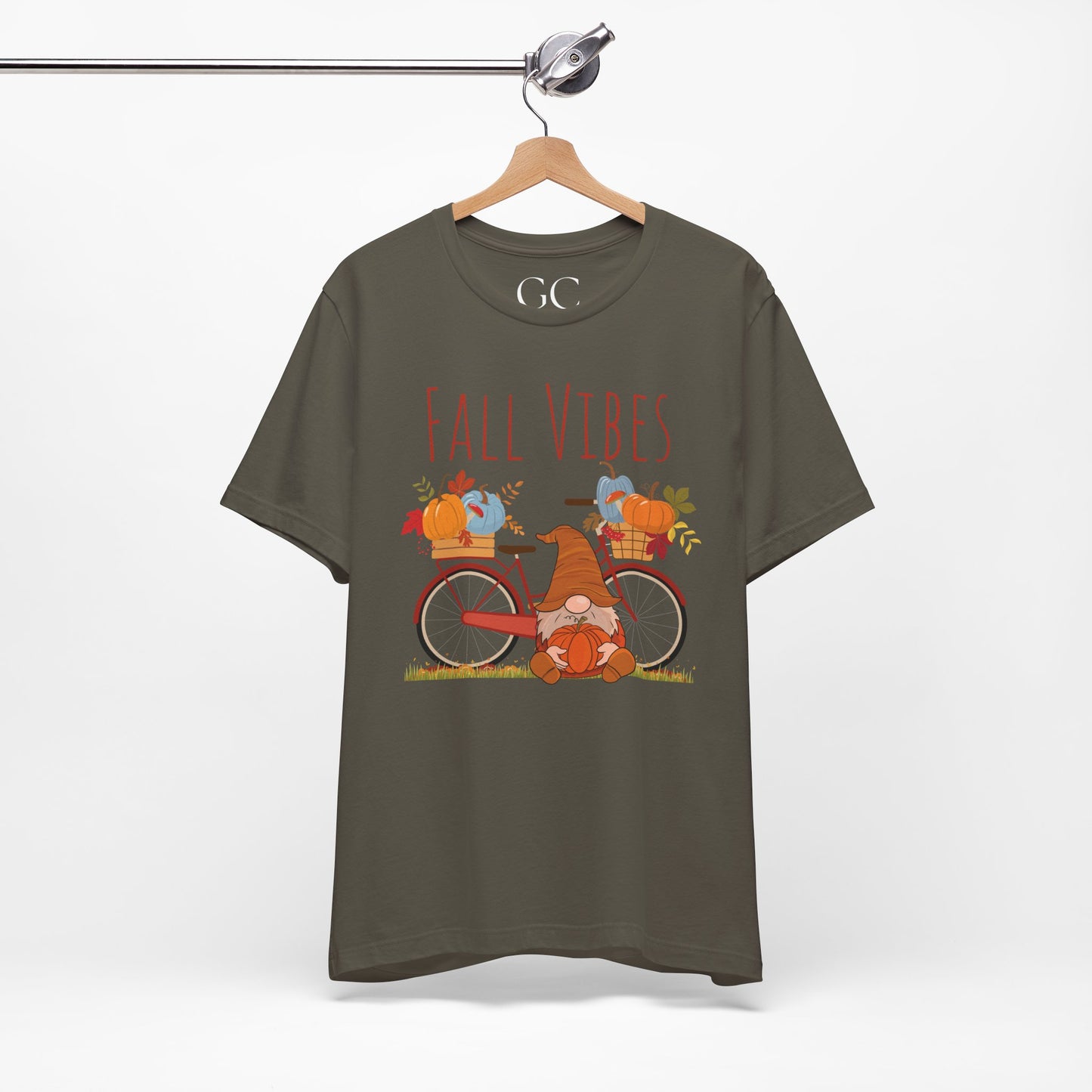 Fall Vibes T-Shirt | Cute Gnome & Bicycle | Autumn Pumpkin Tee
