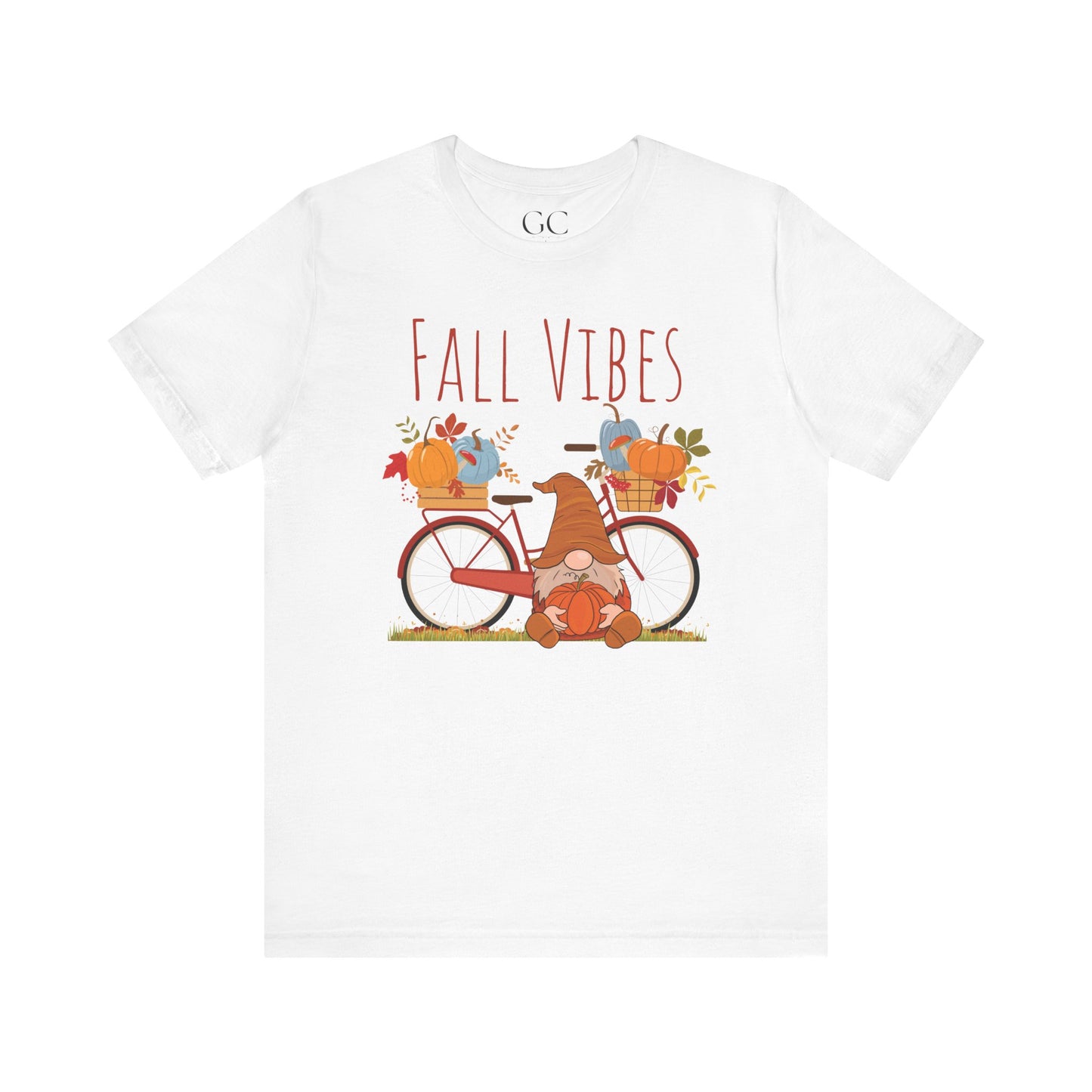 Fall Vibes T-Shirt | Cute Gnome & Bicycle | Autumn Pumpkin Tee