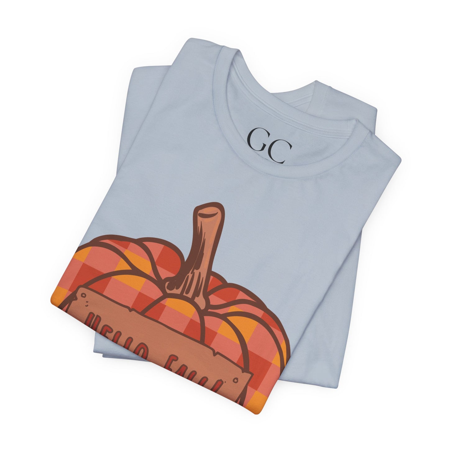 Hello Fall – Plaid Pumpkin Autumn Tee