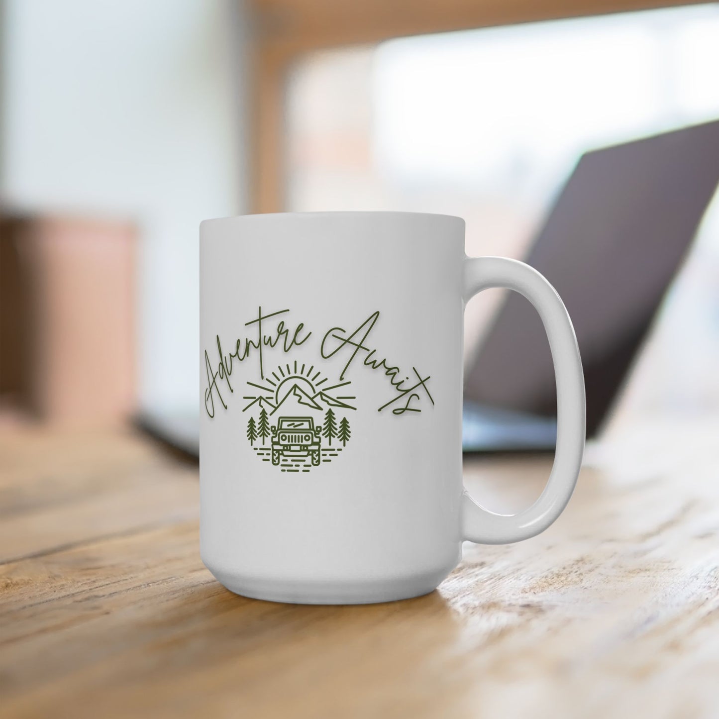 Adventure Awaits Mug | Nature Lover Coffee Cup | Jeep + Mountain Camping Gift