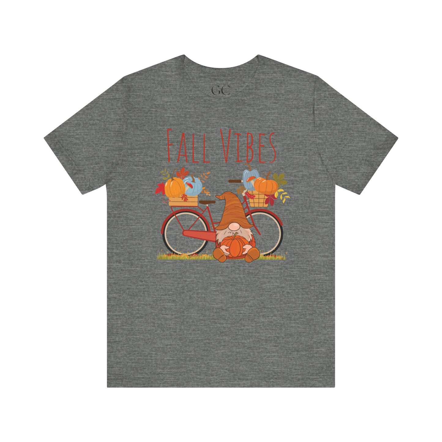 Fall Vibes T-Shirt | Cute Gnome & Bicycle | Autumn Pumpkin Tee