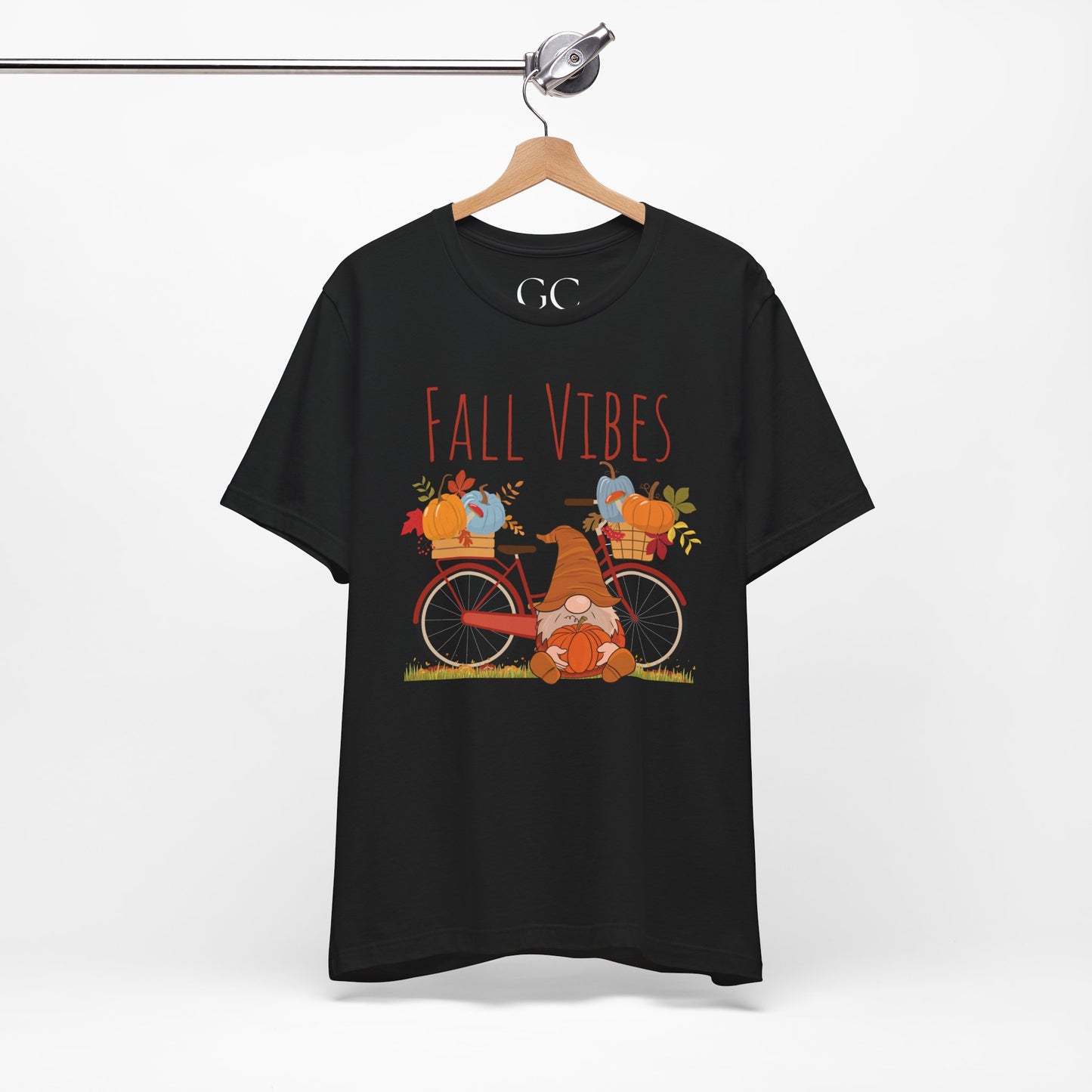 Fall Vibes T-Shirt | Cute Gnome & Bicycle | Autumn Pumpkin Tee