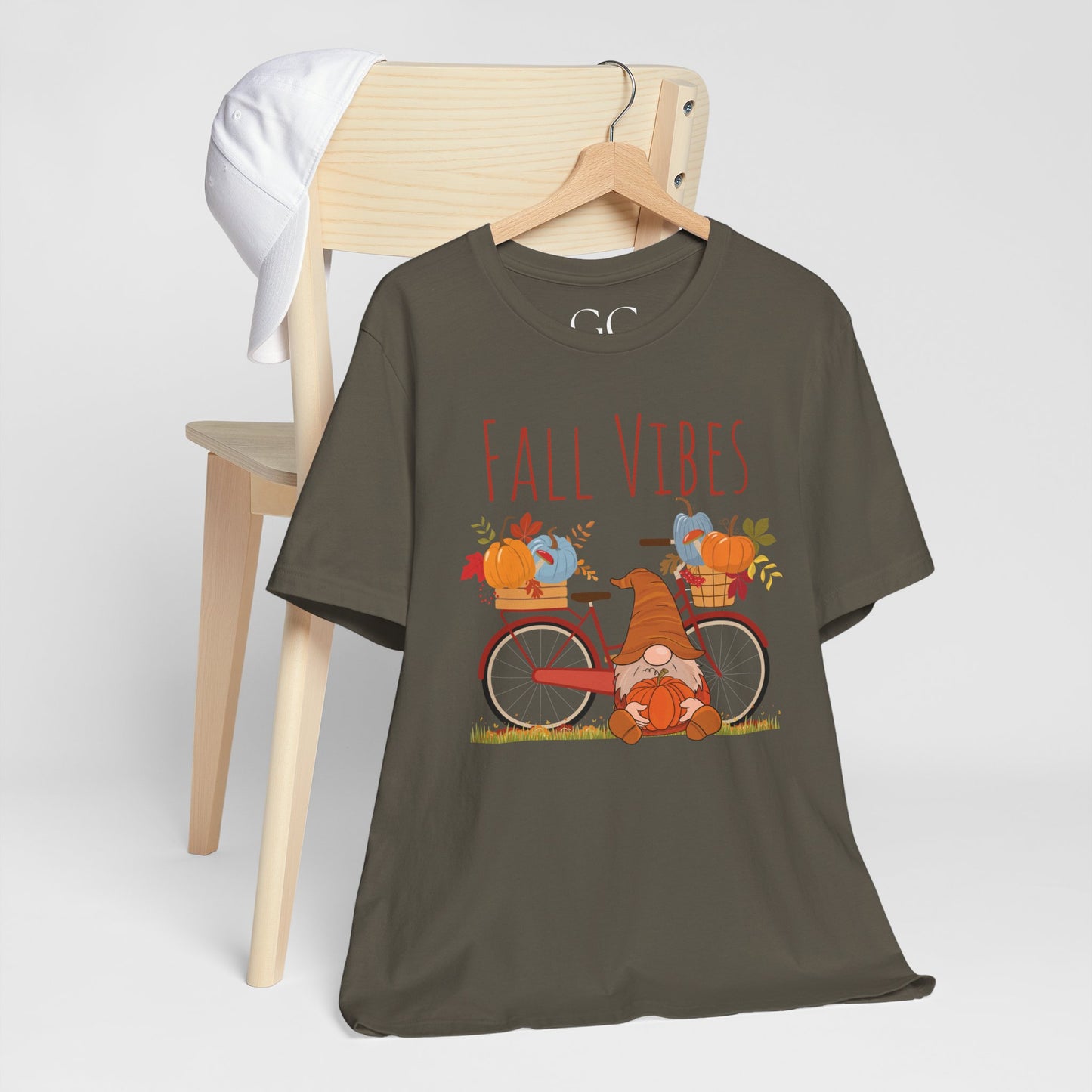 Fall Vibes T-Shirt | Cute Gnome & Bicycle | Autumn Pumpkin Tee