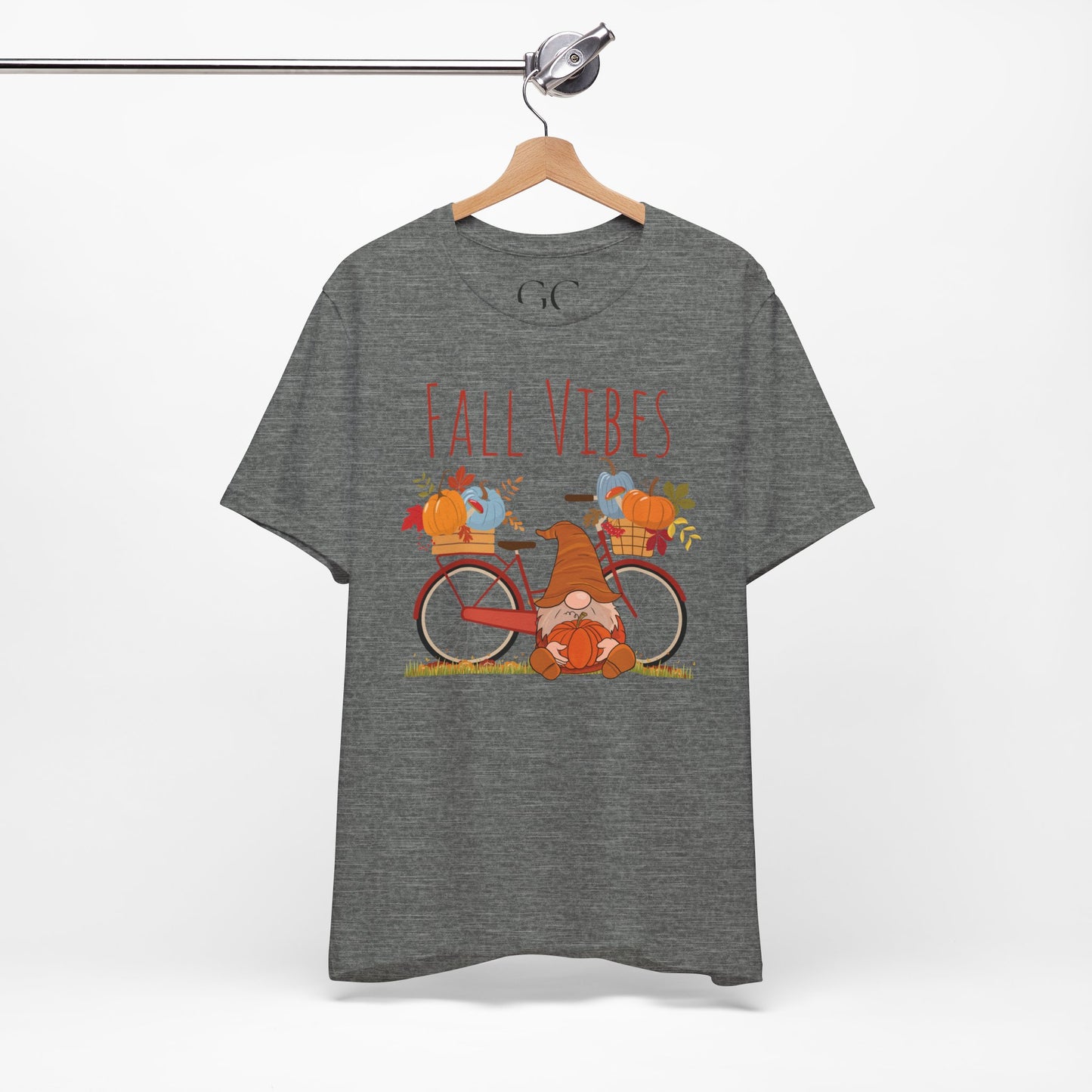 Fall Vibes T-Shirt | Cute Gnome & Bicycle | Autumn Pumpkin Tee