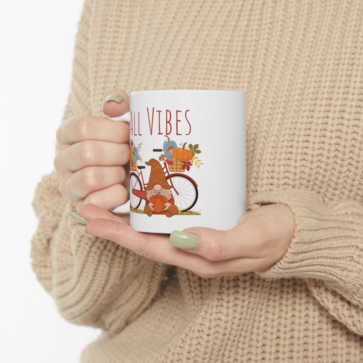 Fall Vibes – Gnome with Bicycle & Pumpkins Autumn Mug