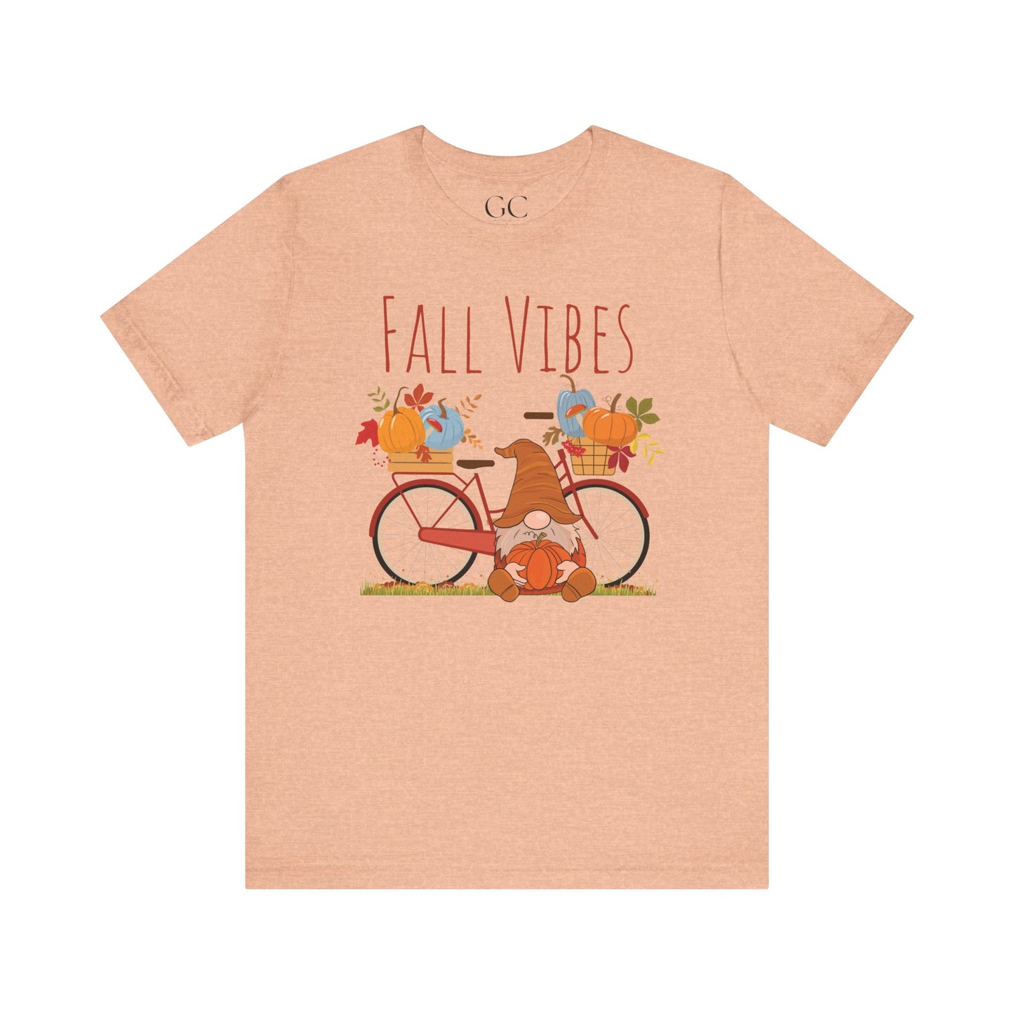 Fall Vibes T-Shirt | Cute Gnome & Bicycle | Autumn Pumpkin Tee