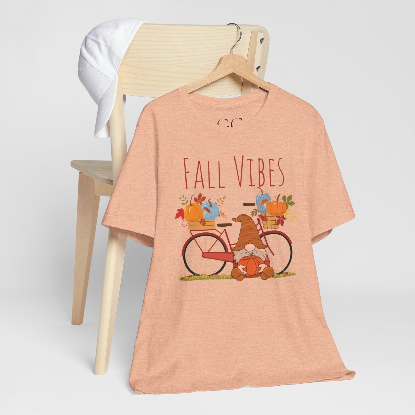 Fall Vibes T-Shirt | Cute Gnome & Bicycle | Autumn Pumpkin Tee