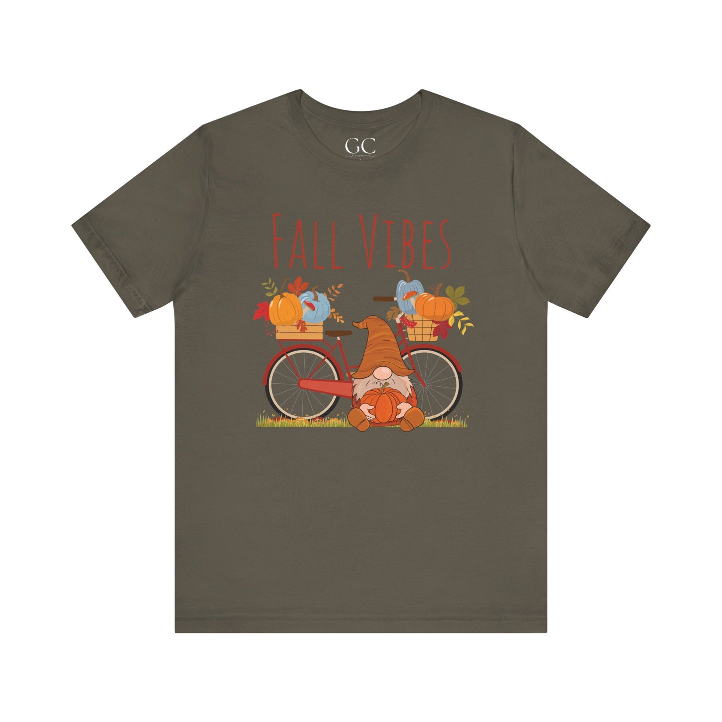 Fall Vibes T-Shirt | Cute Gnome & Bicycle | Autumn Pumpkin Tee