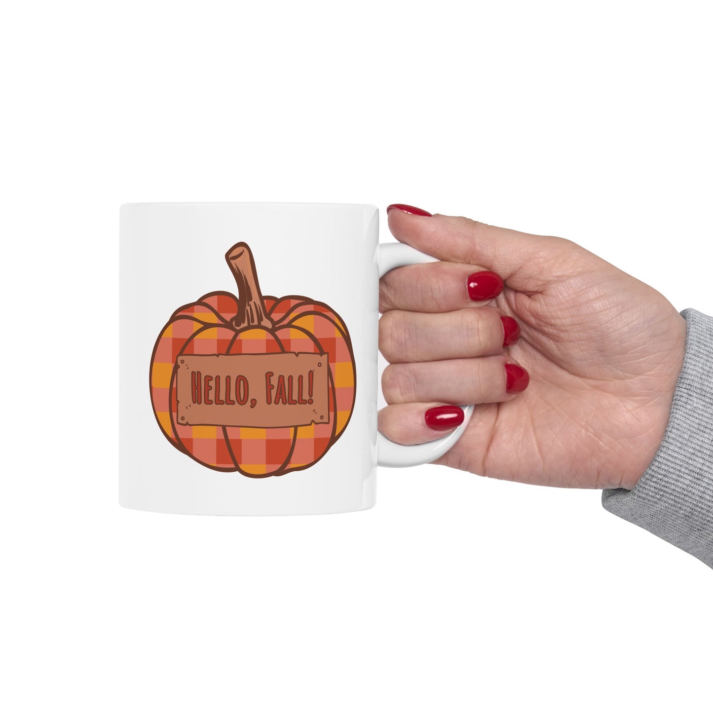 Hello Fall – Plaid Pumpkin Autumn Mug