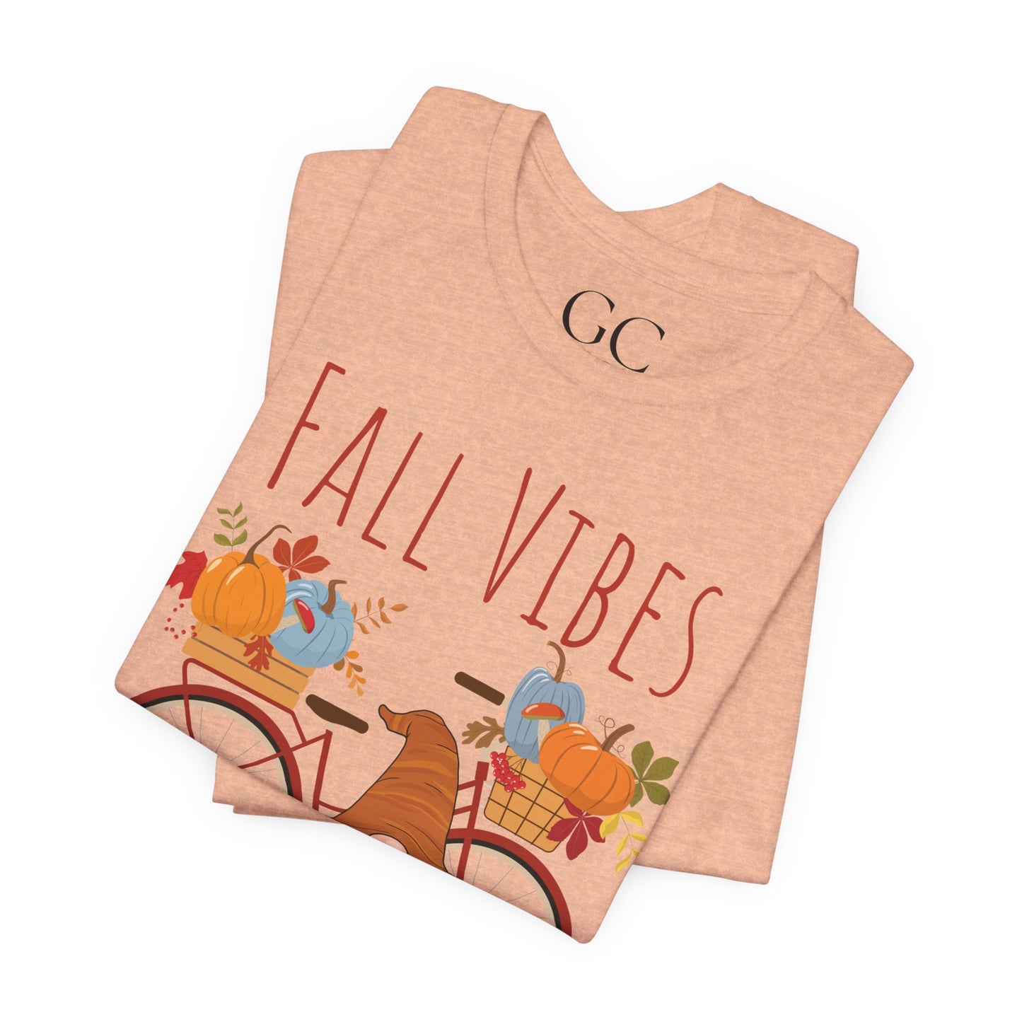 Fall Vibes T-Shirt | Cute Gnome & Bicycle | Autumn Pumpkin Tee