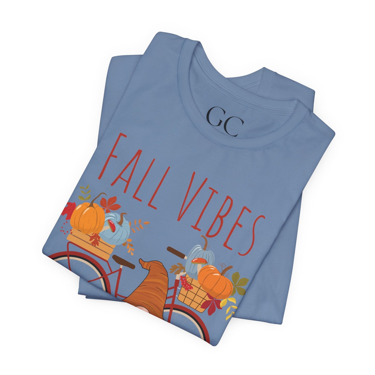 Fall Vibes T-Shirt | Cute Gnome & Bicycle | Autumn Pumpkin Tee
