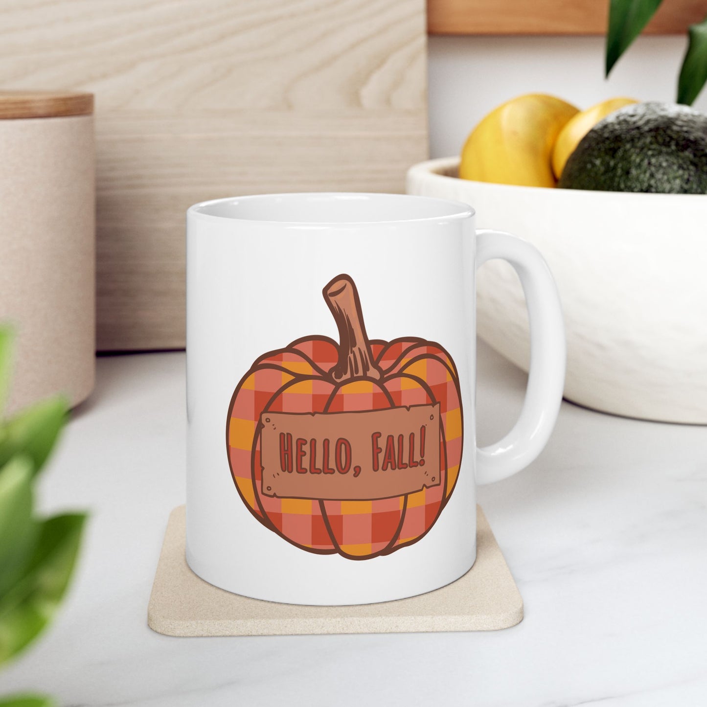 Hello Fall – Plaid Pumpkin Autumn Mug
