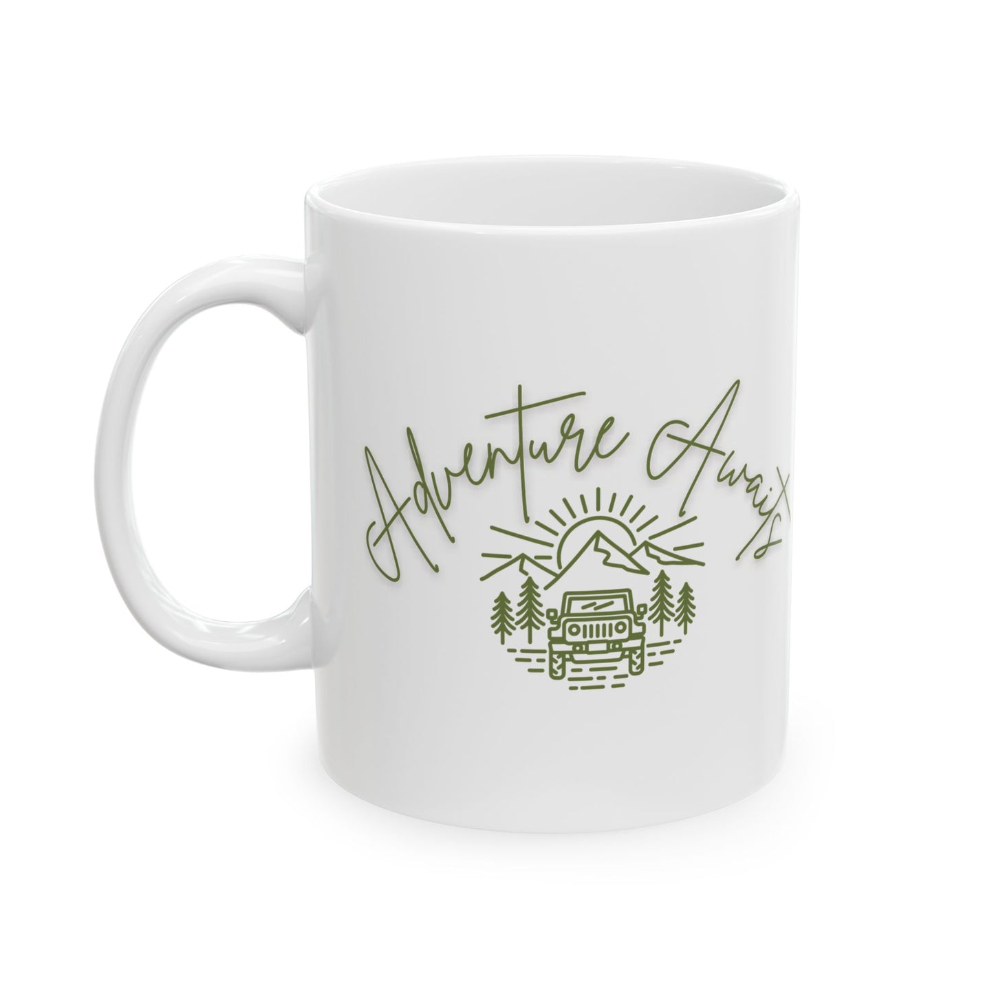 Adventure Awaits Mug | Nature Lover Coffee Cup | Jeep + Mountain Camping Gift