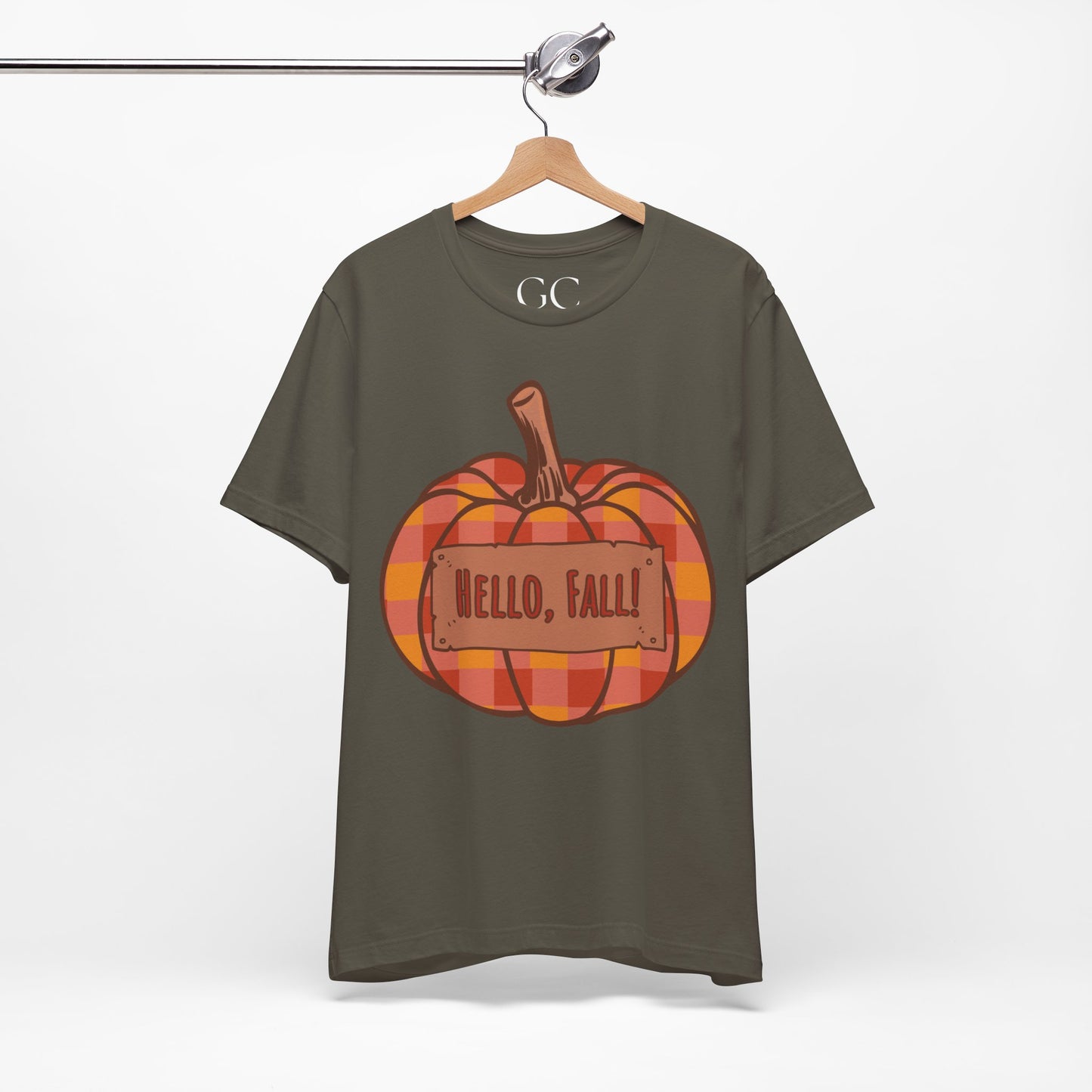 Hello Fall – Plaid Pumpkin Autumn Tee