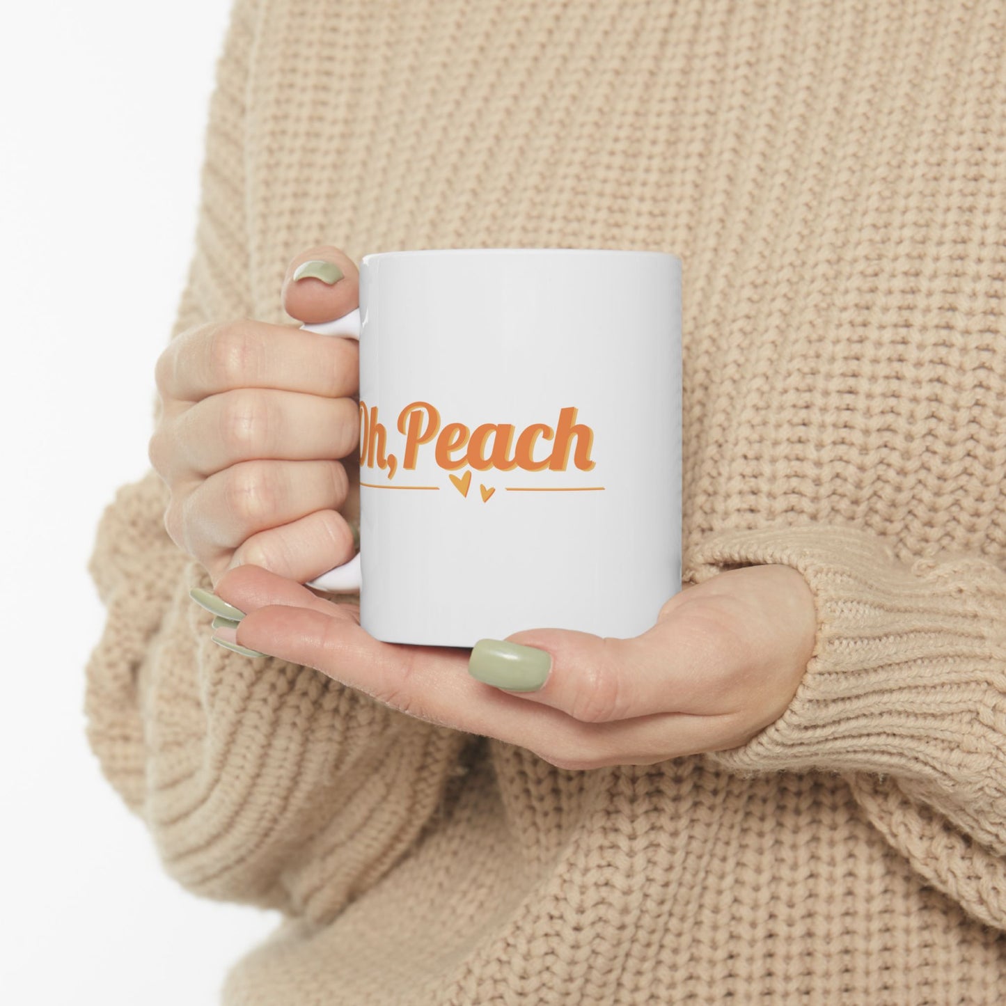 Oh, Peach Mug | Cute Coffee Cup with Hearts | Sweet Gift