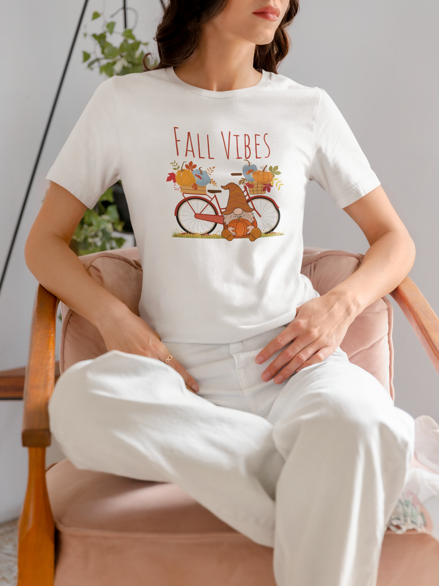 Fall Vibes T-Shirt | Cute Gnome & Bicycle | Autumn Pumpkin Tee