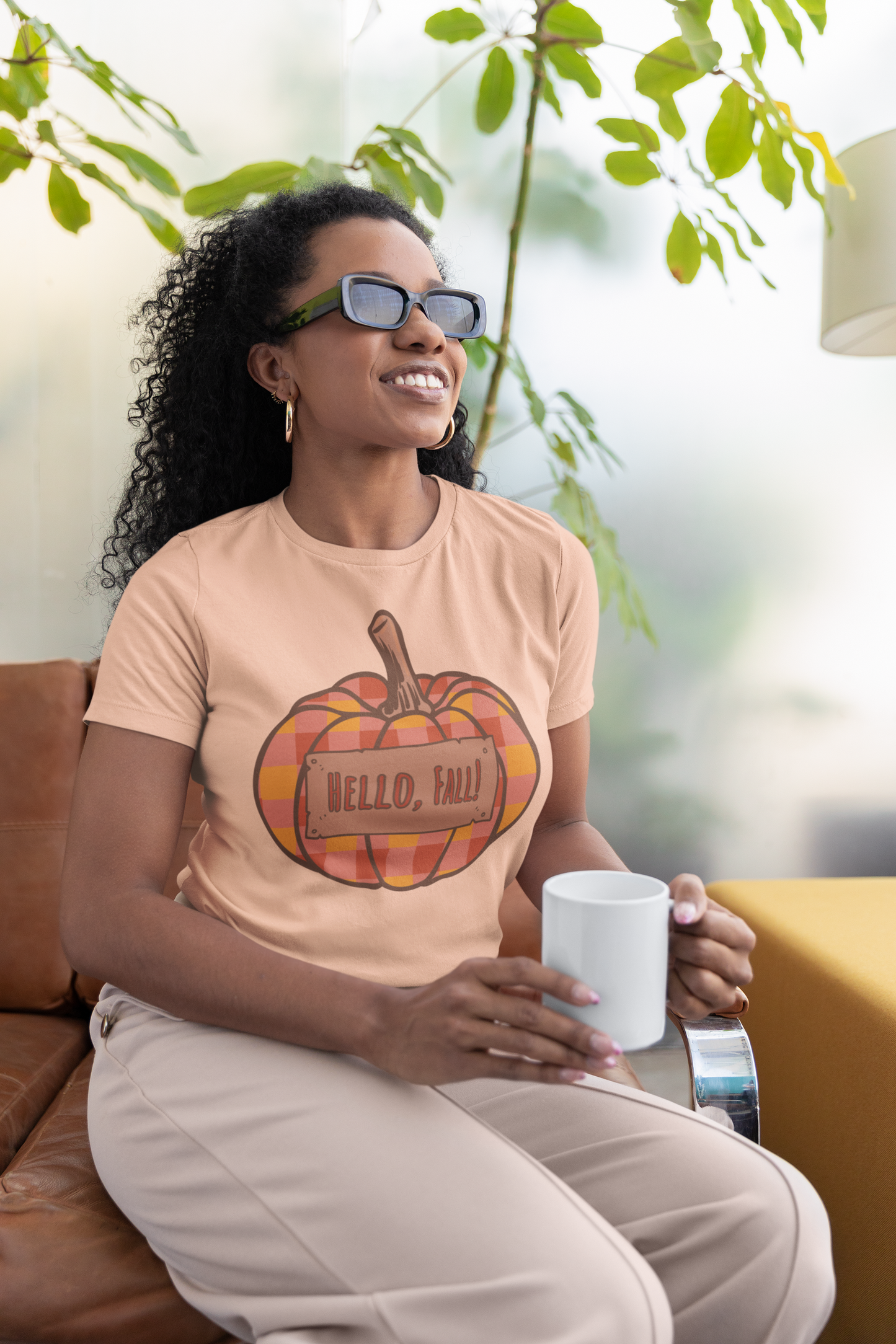 Hello Fall – Plaid Pumpkin Autumn Tee