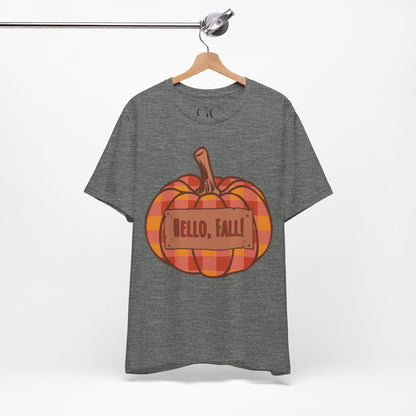 Hello Fall – Plaid Pumpkin Autumn Tee