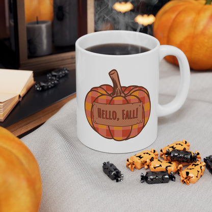 Hello Fall – Plaid Pumpkin Autumn Mug
