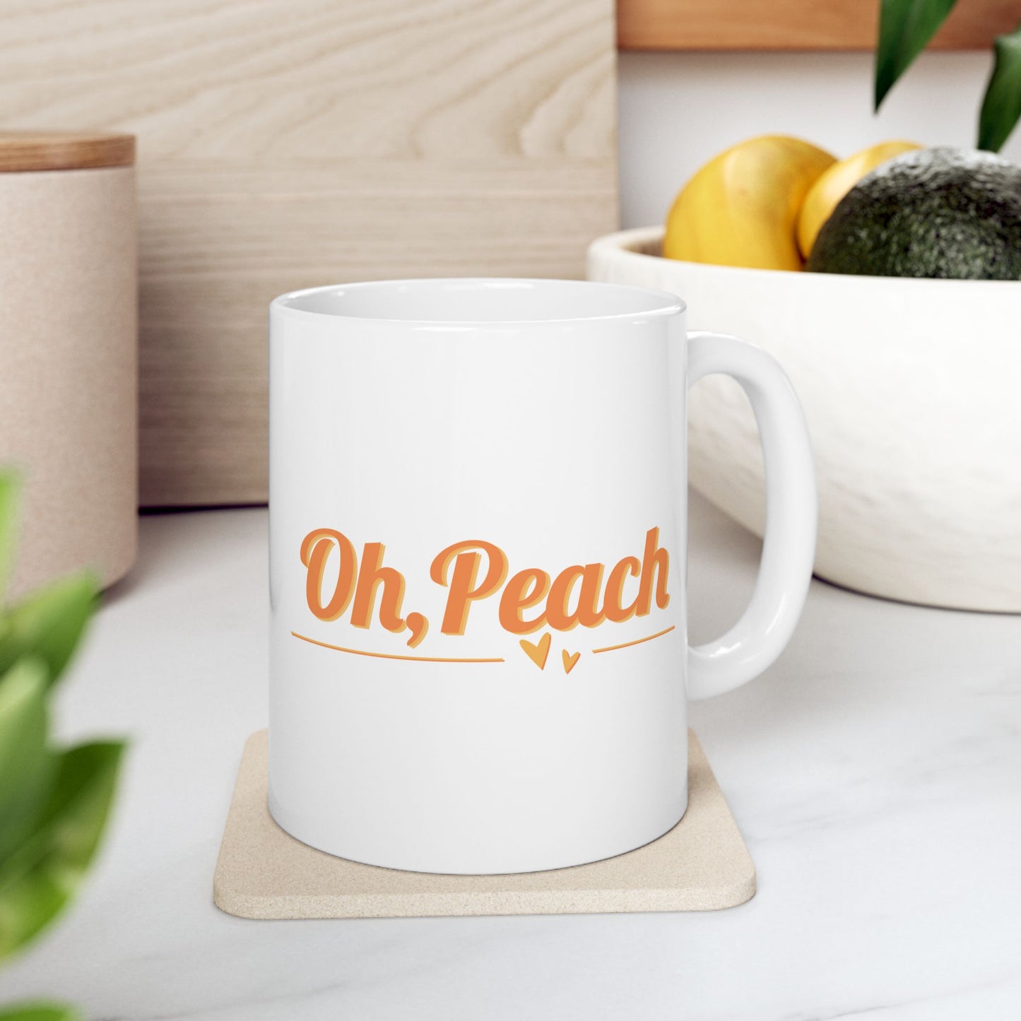 Oh, Peach Mug | Cute Coffee Cup with Hearts | Sweet Gift