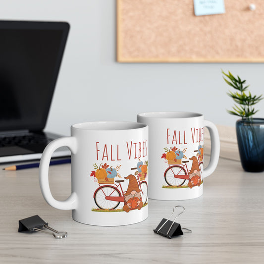 Fall Vibes – Gnome with Bicycle & Pumpkins Autumn Mug